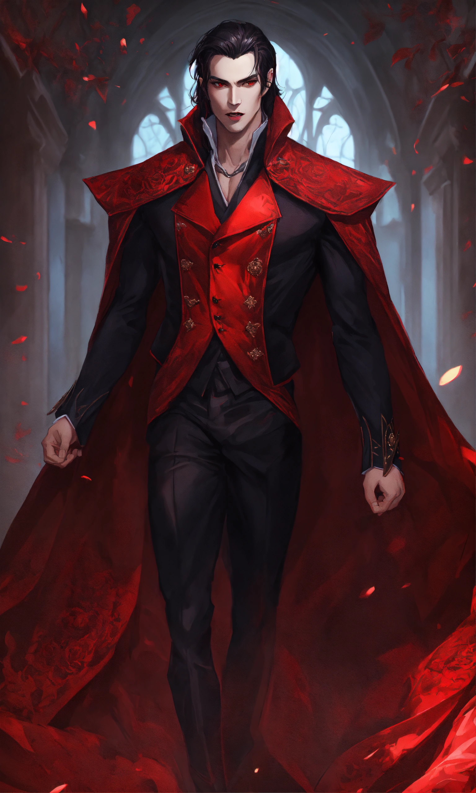 Lexica - Portrait of a male vampire, intricate crimson outfit, pale ...