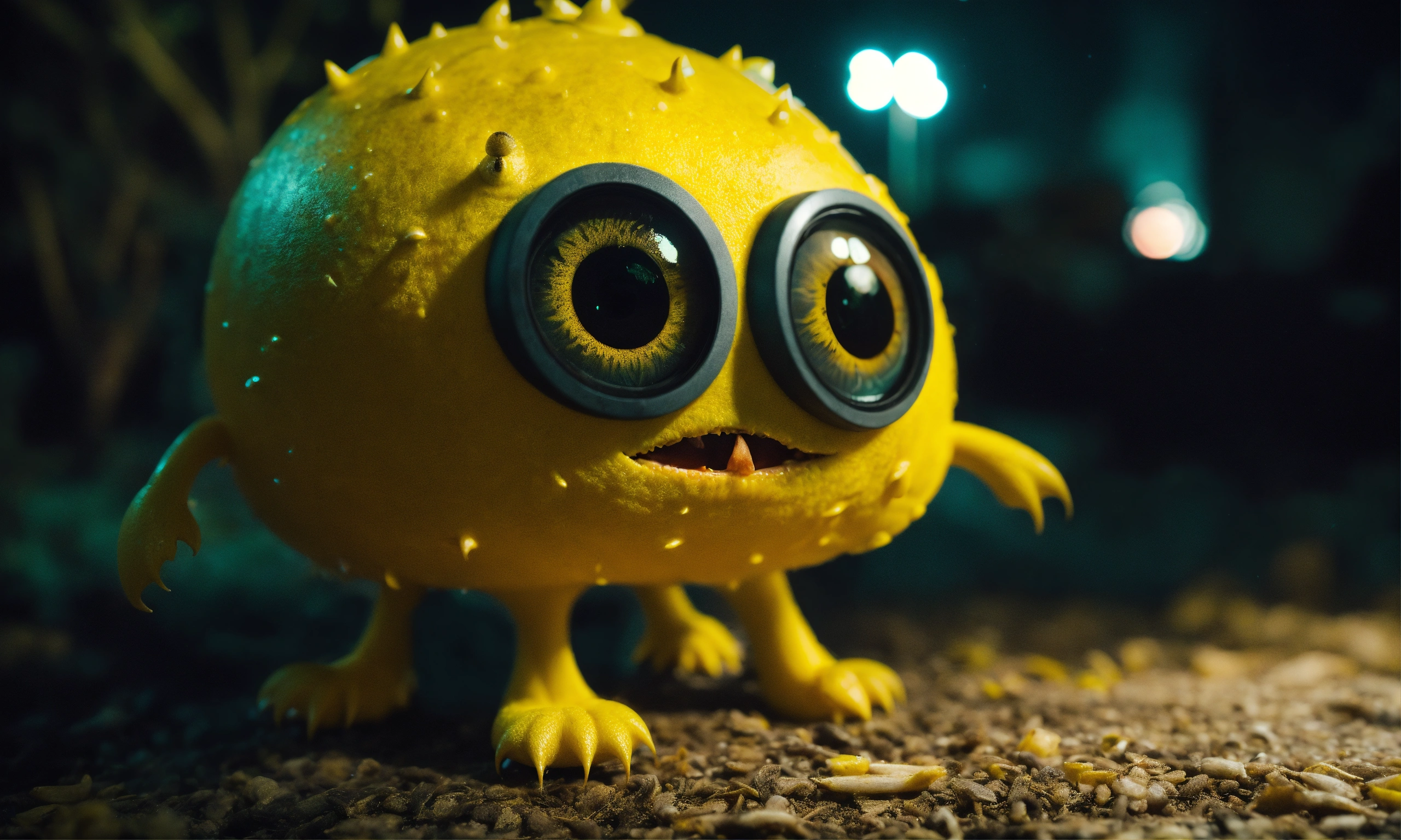 Lexica - Very cute, realistic yellow monster whit many eyes standing in ...