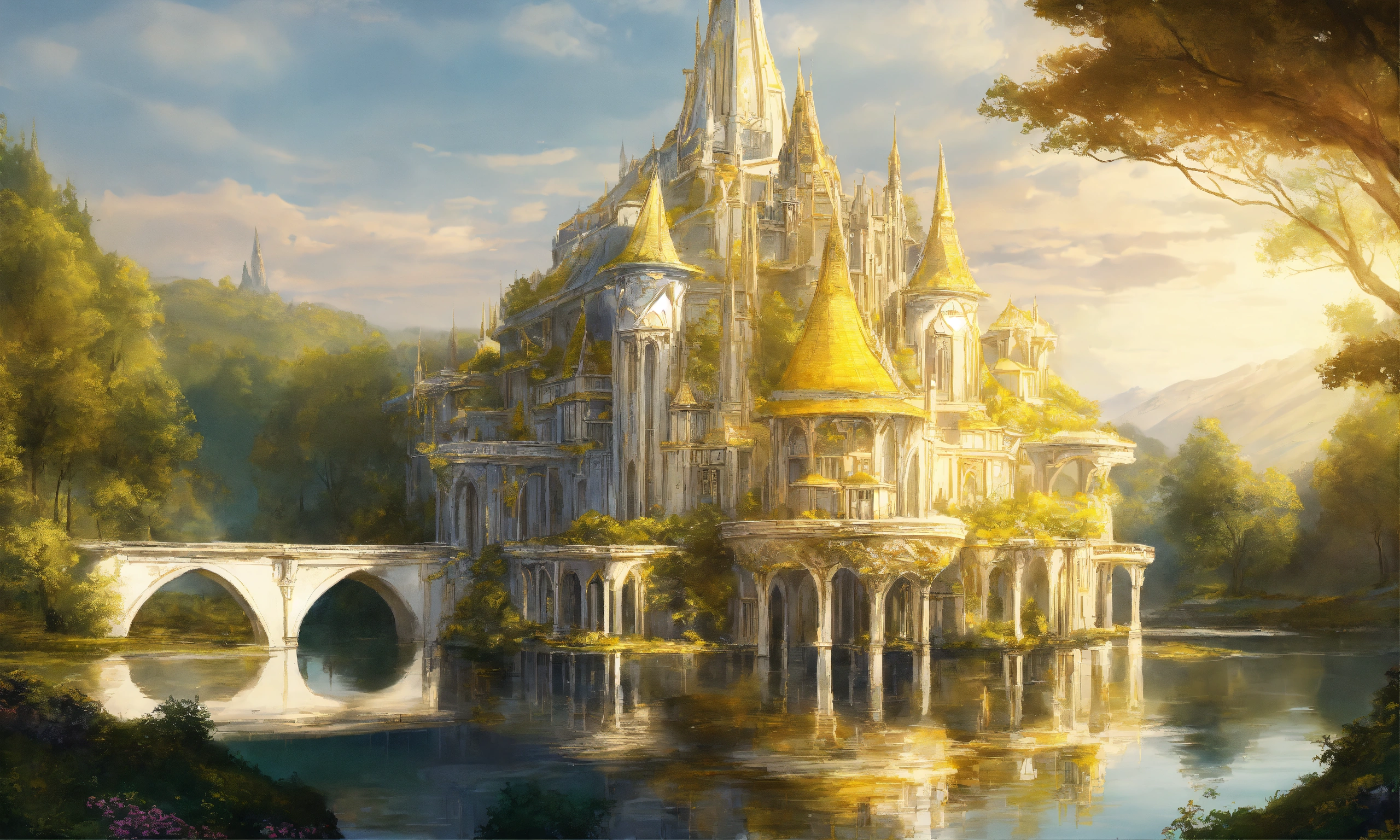 Lexica - Drawing of a fully shown massive white and yellow elegant high ...