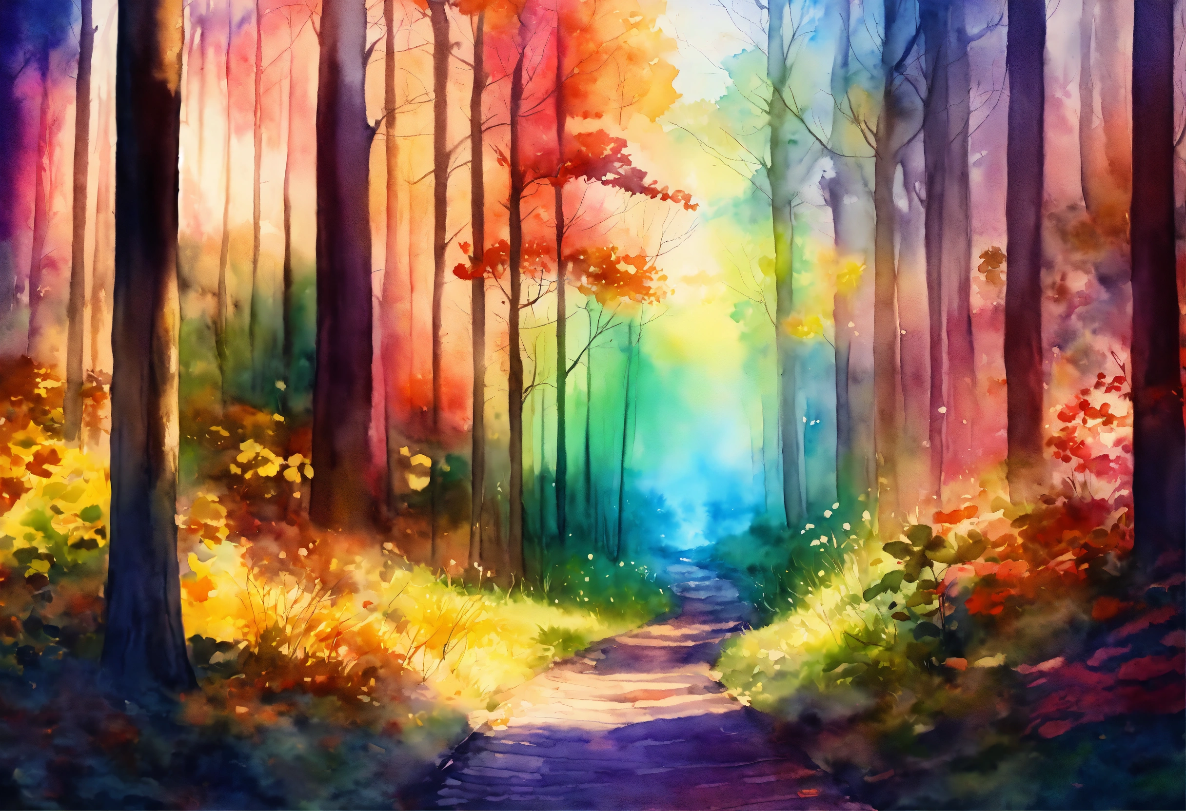 Lexica - Amazing watercolor painting in a magical forest very colorful