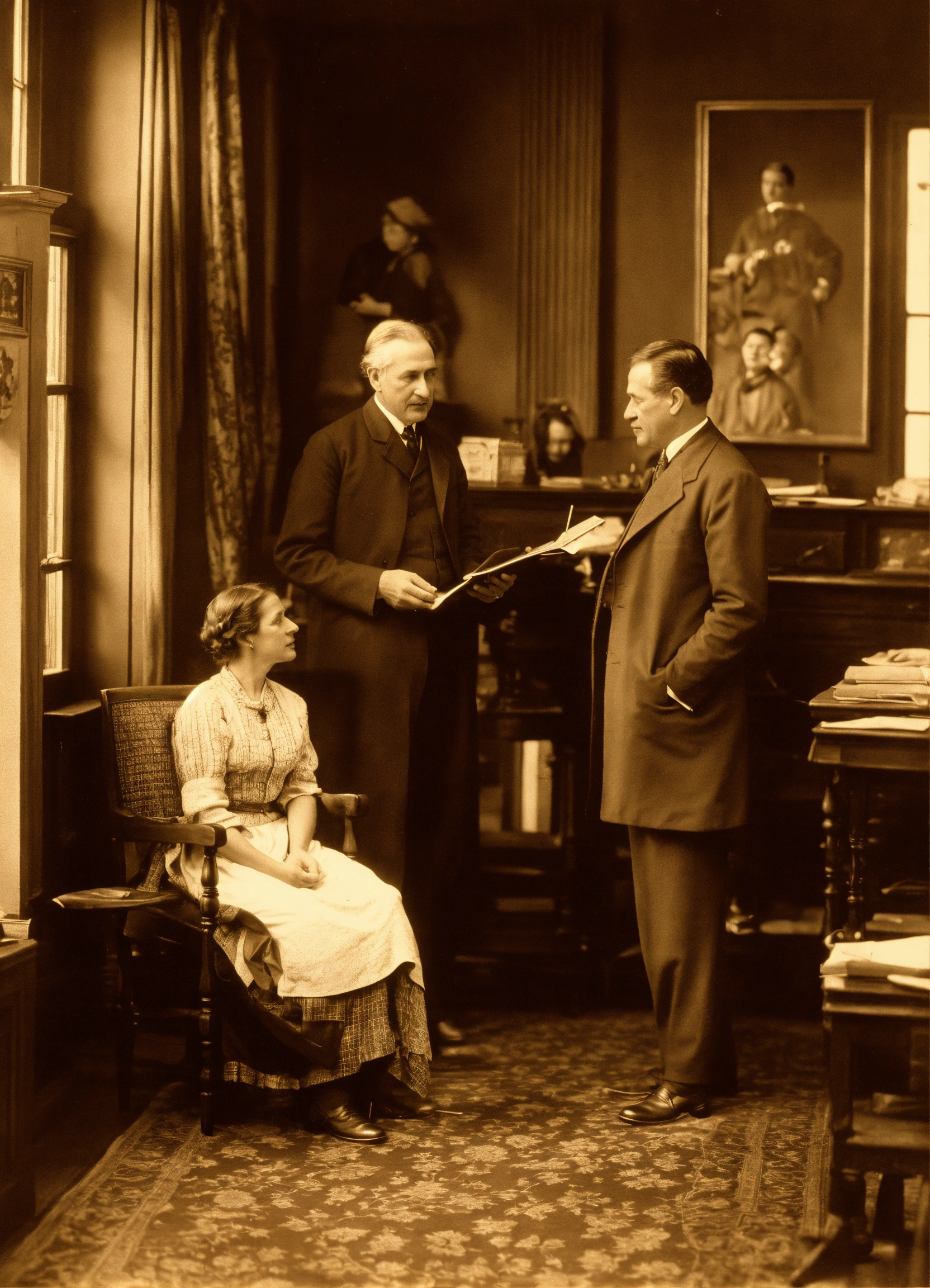 Lexica - Parents talking to dr in house in 1900s