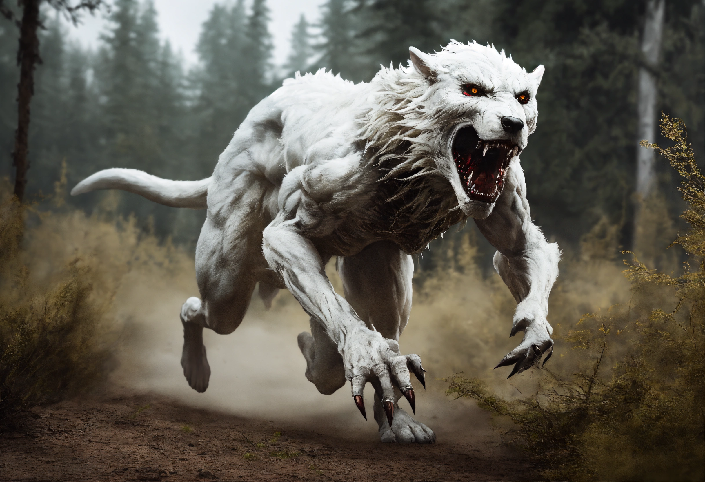 Lexica - Terrifying White SKINWALKER Running In Ultra Realistic Style