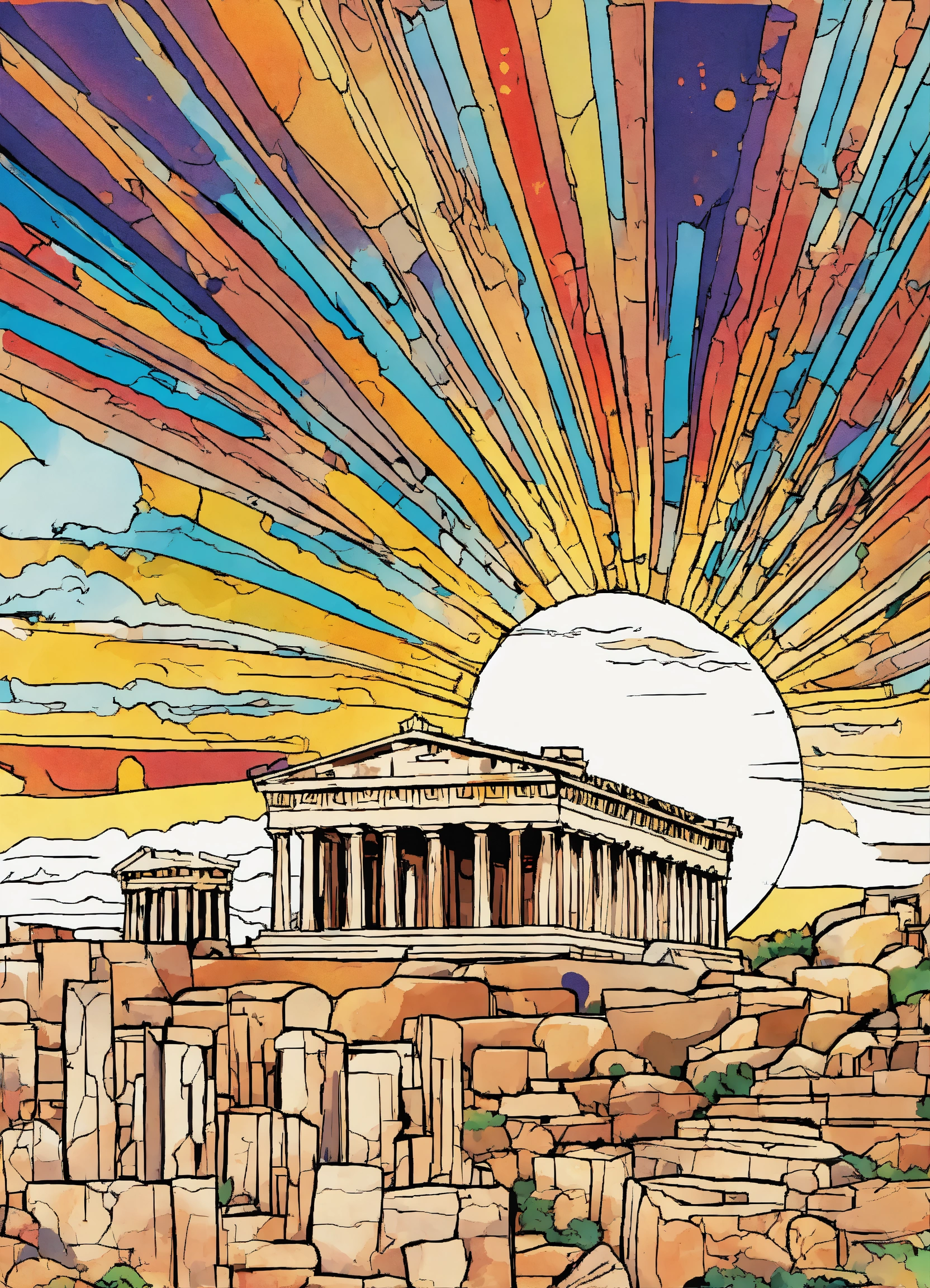 Lexica - Acropolis athens glare, multicolor, white background, no ...