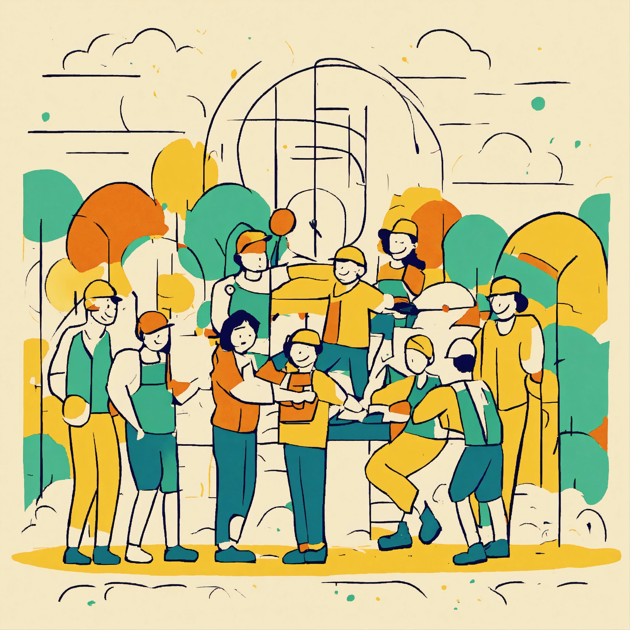 Lexica - Very simple drawing of a cheerful team improving their ...