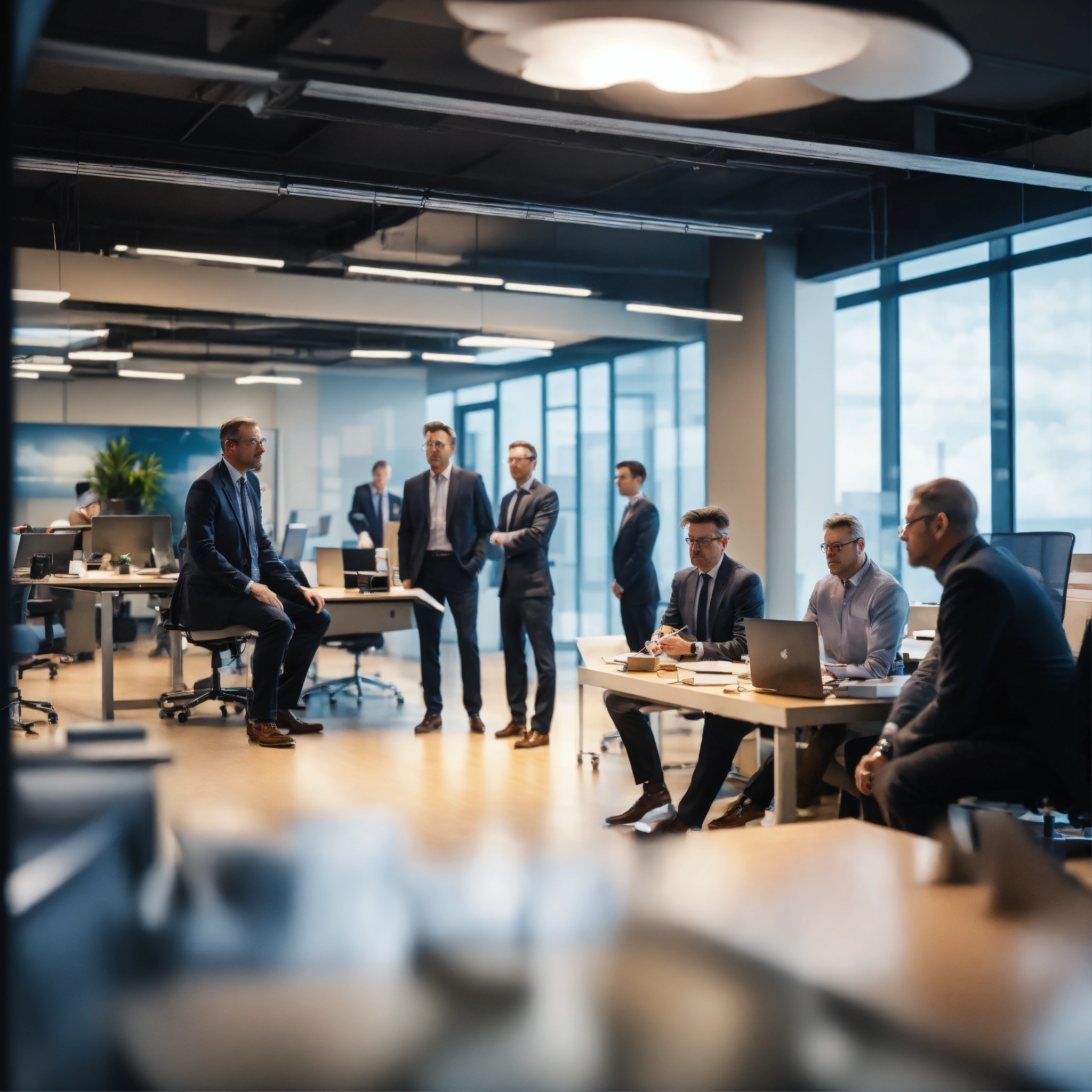 Lexica - Tilt-shifted photo of team in a modern open space office ...