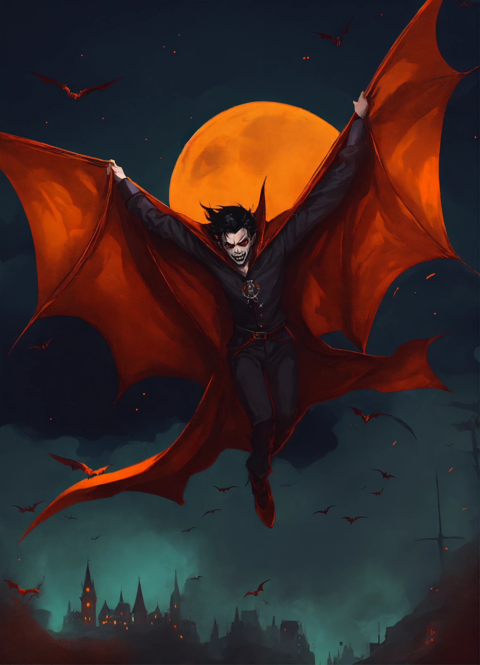 Lexica - A scary dark vampire flying, backdrop dark, orange smooth ...