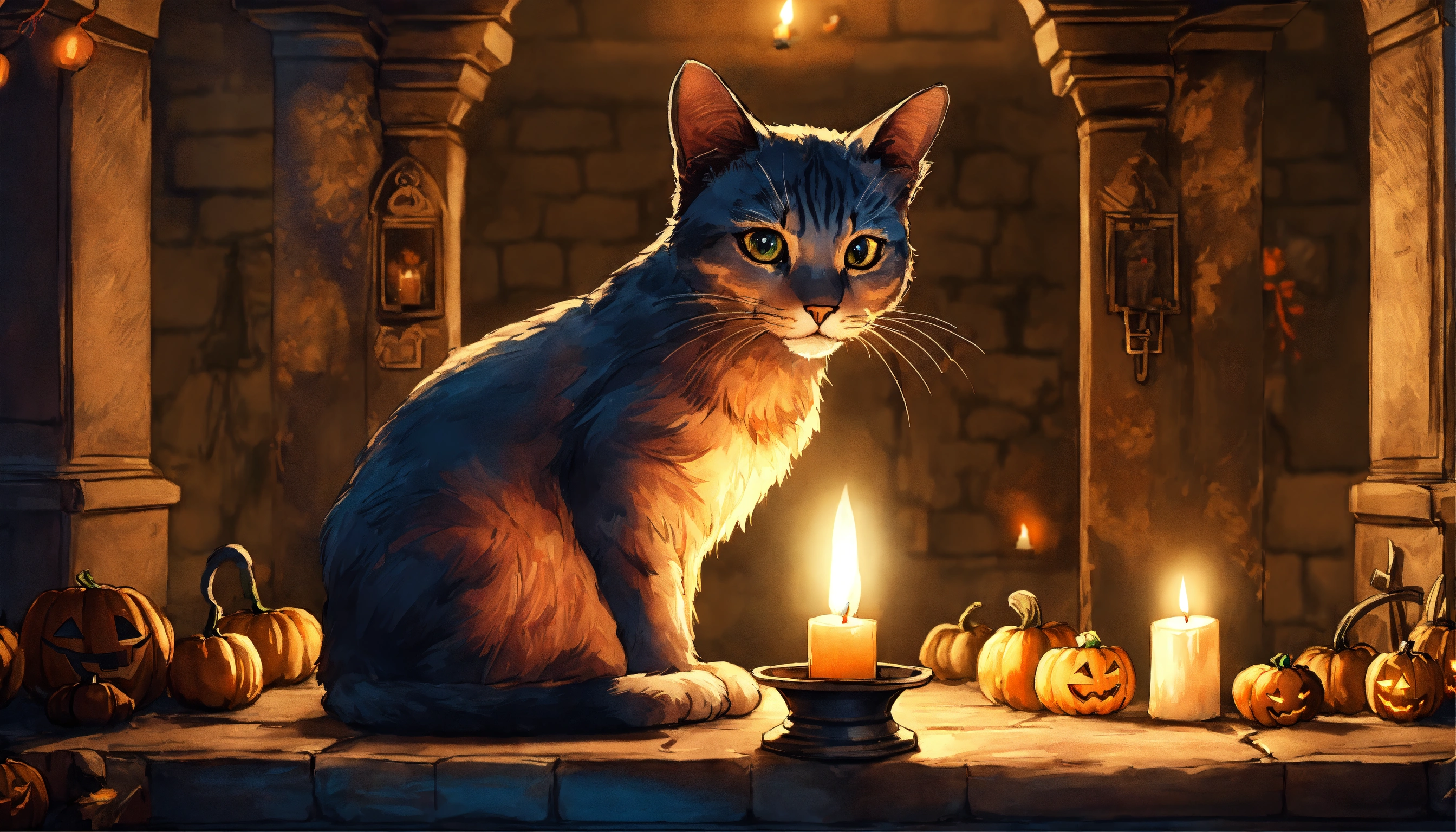 Lexica - An anthropomorphic cat holding a candle in his hands inside a ...