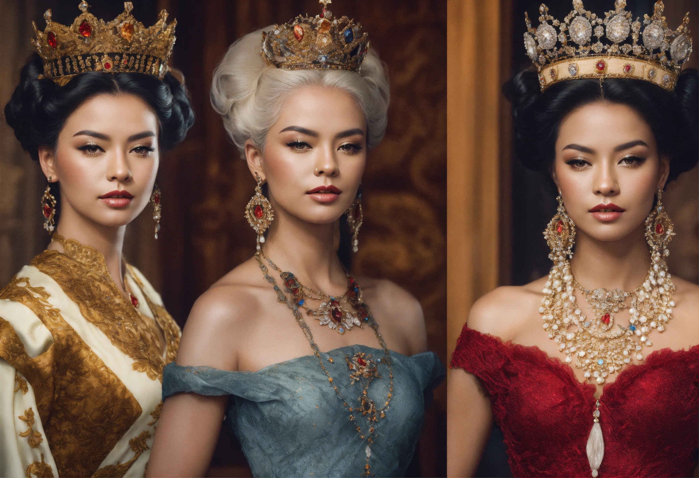Lexica - Take photos of different queens in reference style,White skin