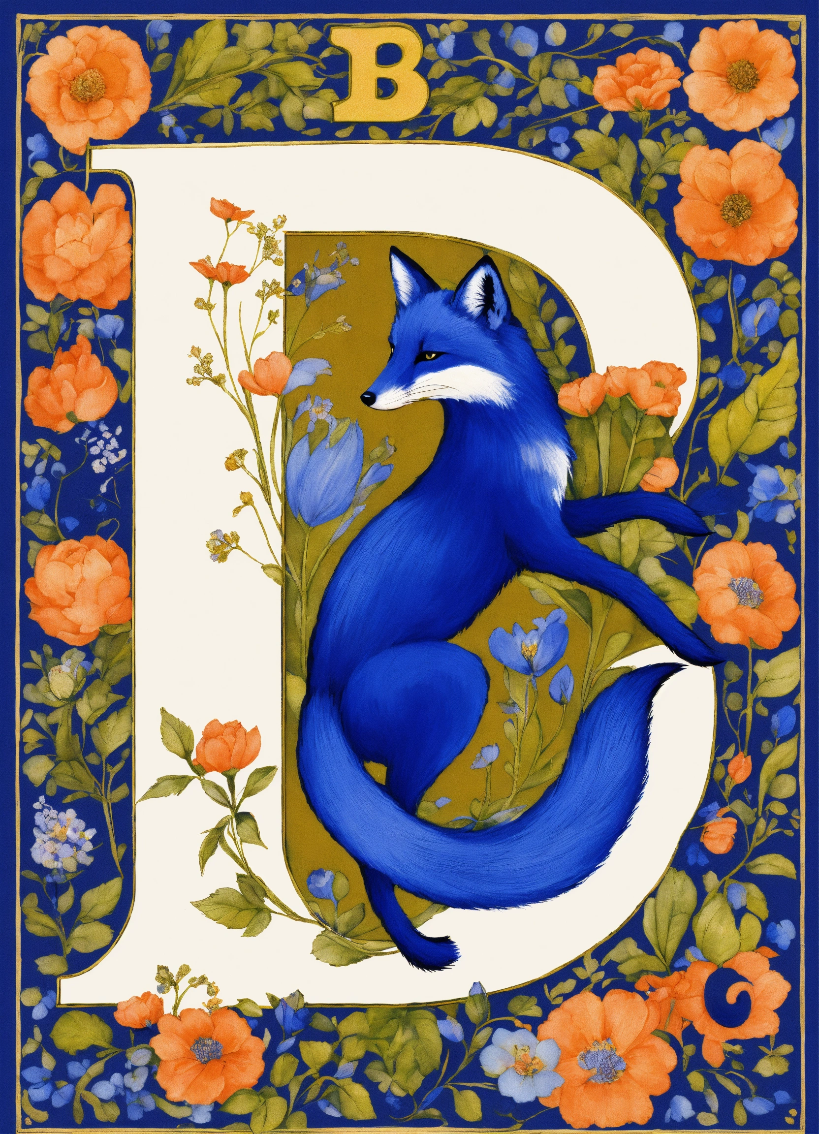Lexica - Royal blue fox inside uppercase letter B, aesthetic style ...