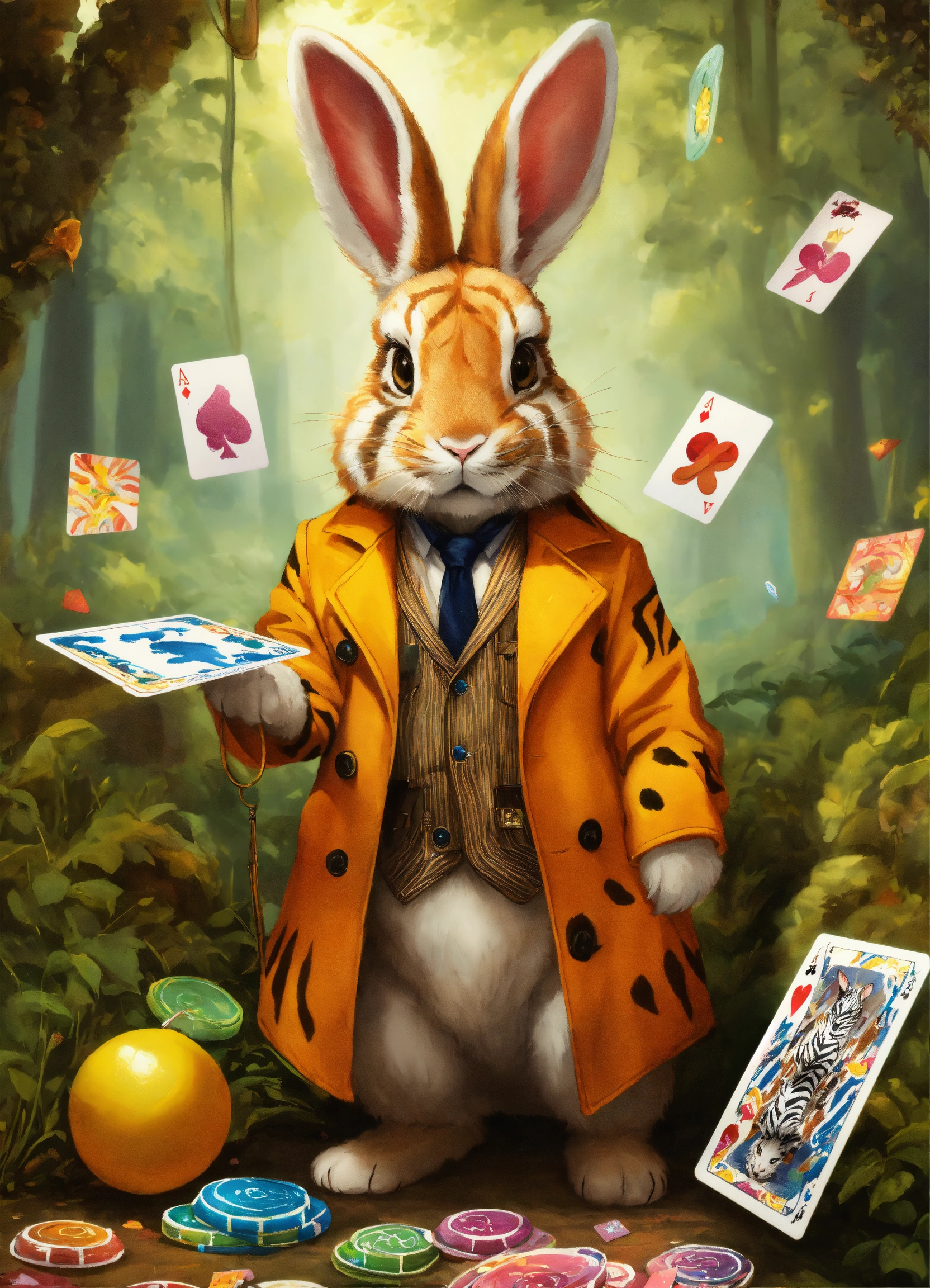 Lexica - Fluffy rabbit, the coat is painted in tiger color, there are ...