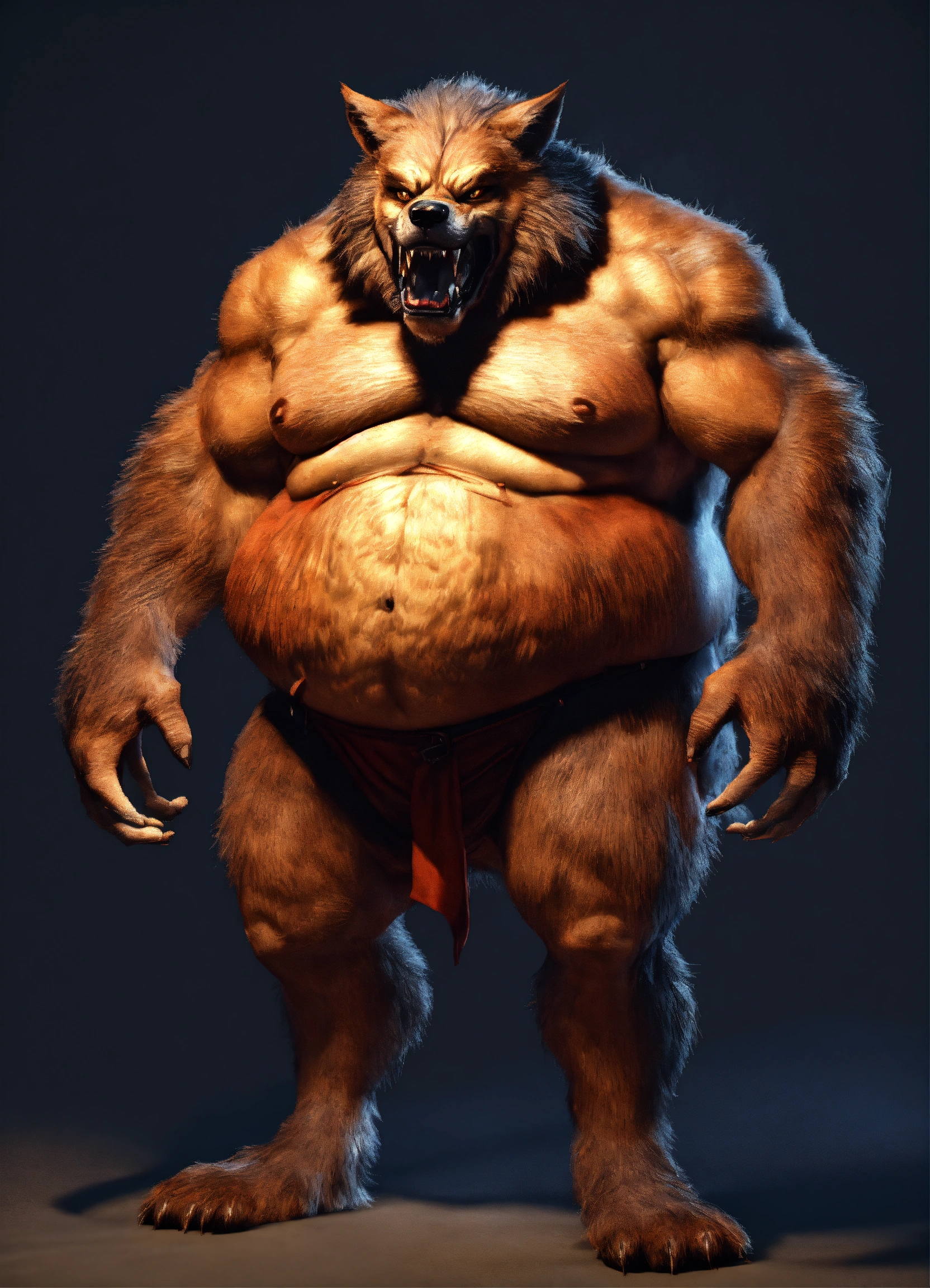Lexica - Werewolf with enormous belly, 3D style