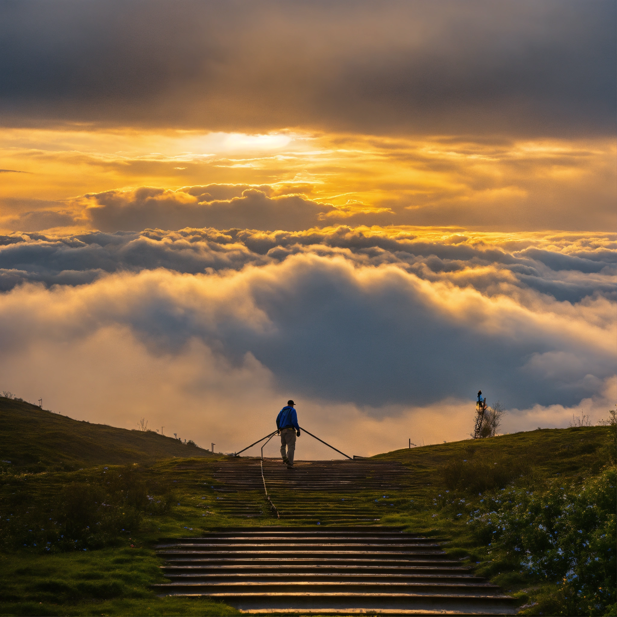 Lexica - A man walks up a ladder to the clouds