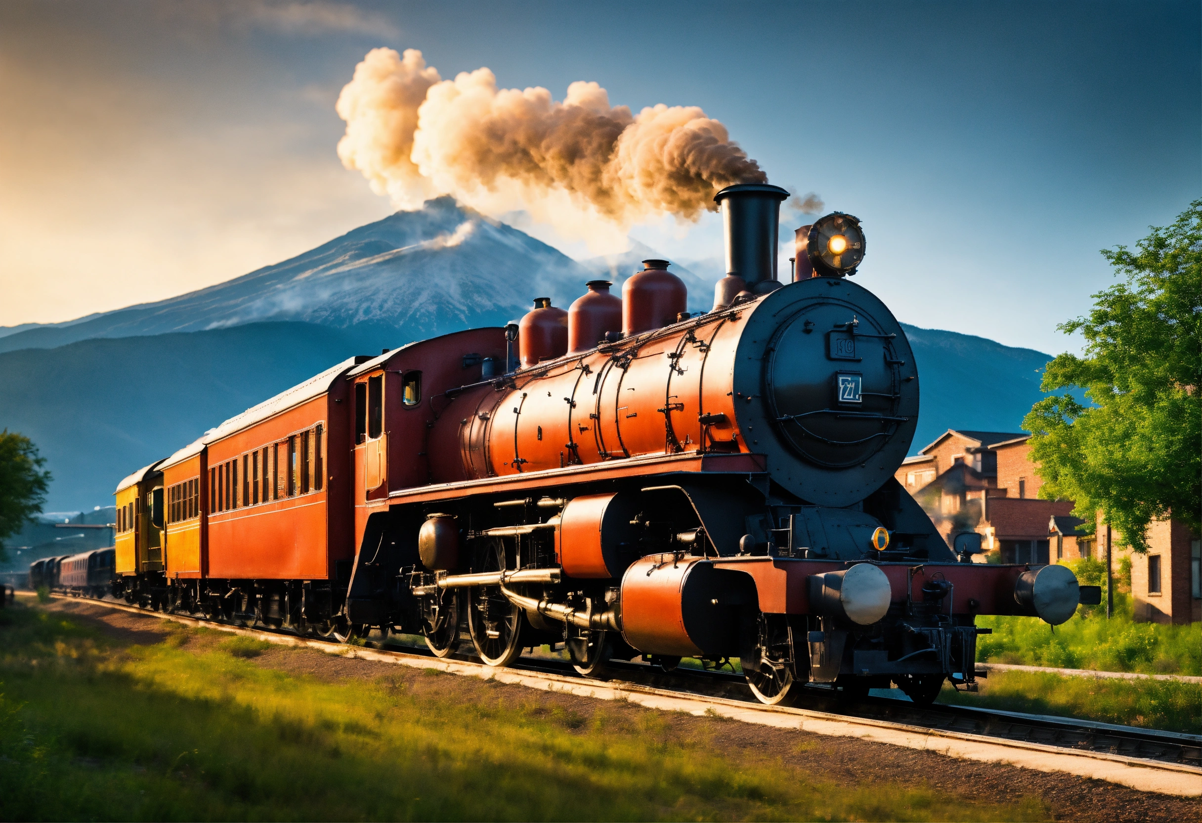 Lexica - High quality,quality8k,Steam locomotive running through a ...