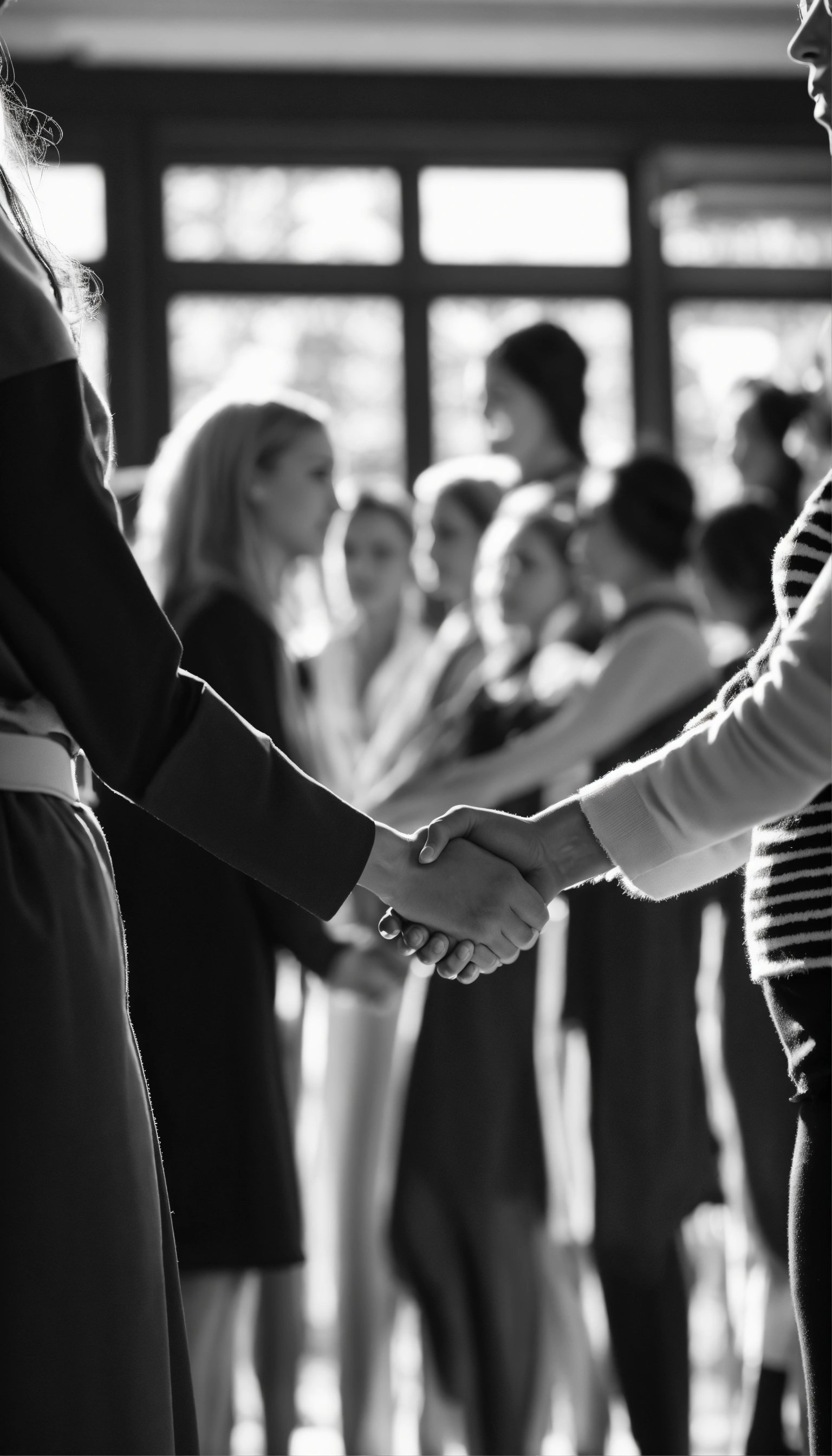 Lexica - Women shaking hands, team-work handshake, B&W, heavy depth of ...