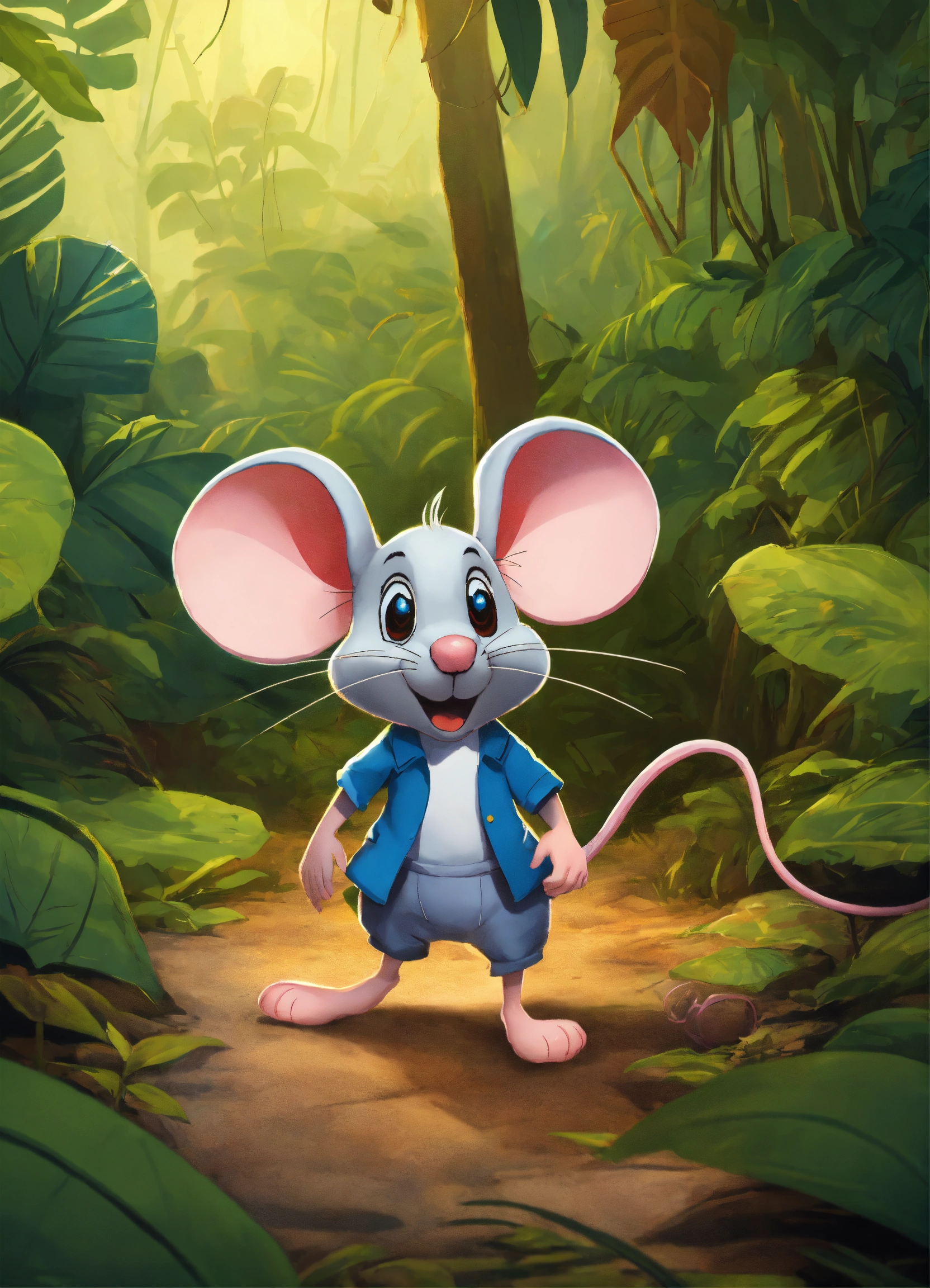 Lexica - Cartoon mouse walking in jungle