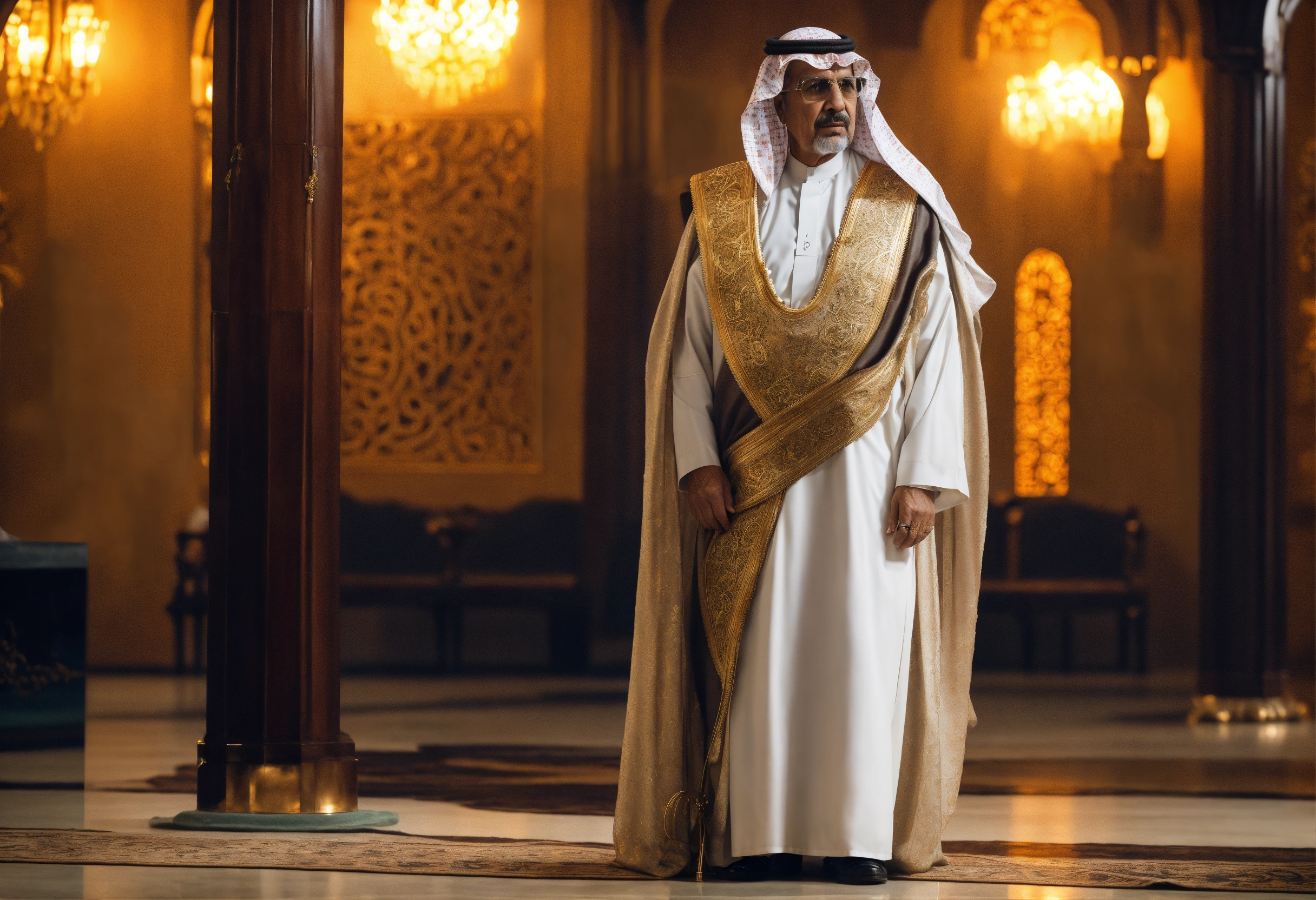 Lexica - Saudi old king, traditional costume, standing, looking left ...