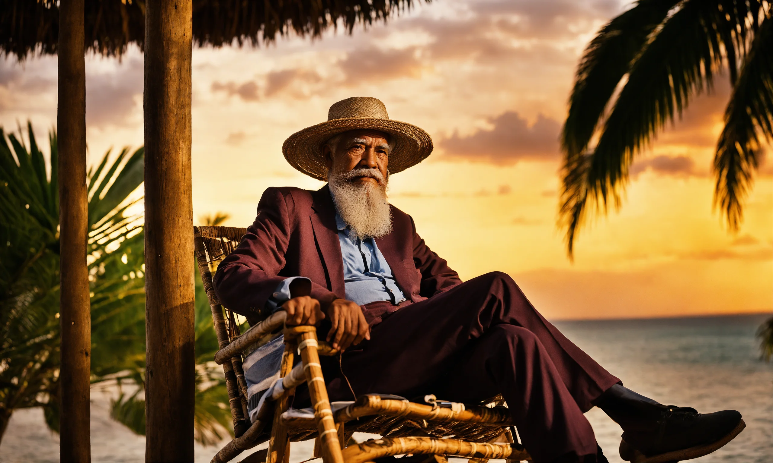 Lexica - A wise old man with white beard and bakoua hat in a tropical ...