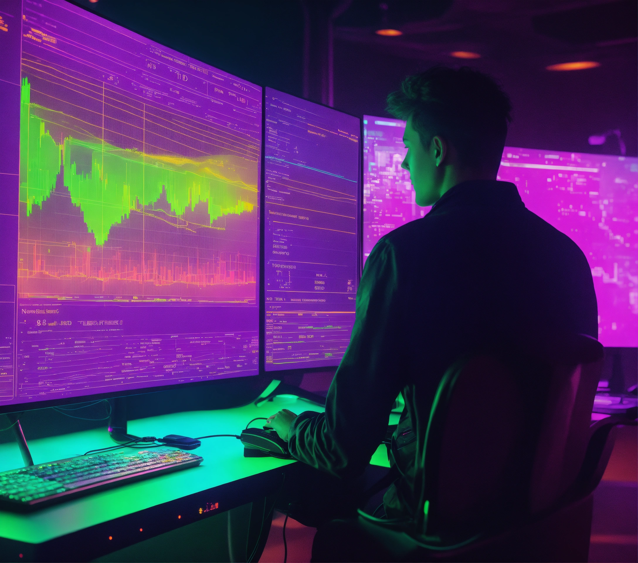 Lexica - Back view of a futuristic chart on a computer, RSi trading ...