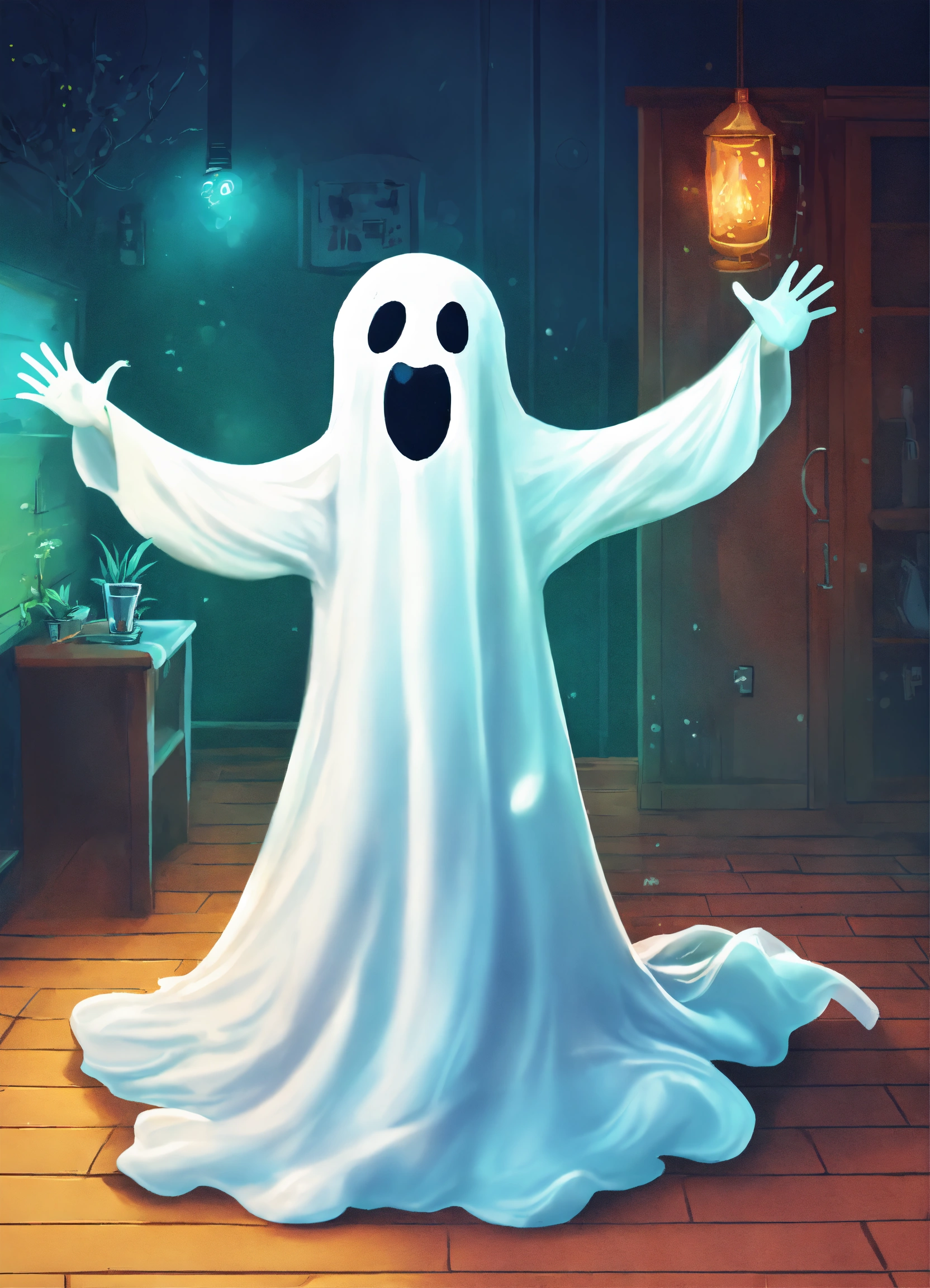 Lexica - Funny ghost appearing suddenly digital illustration