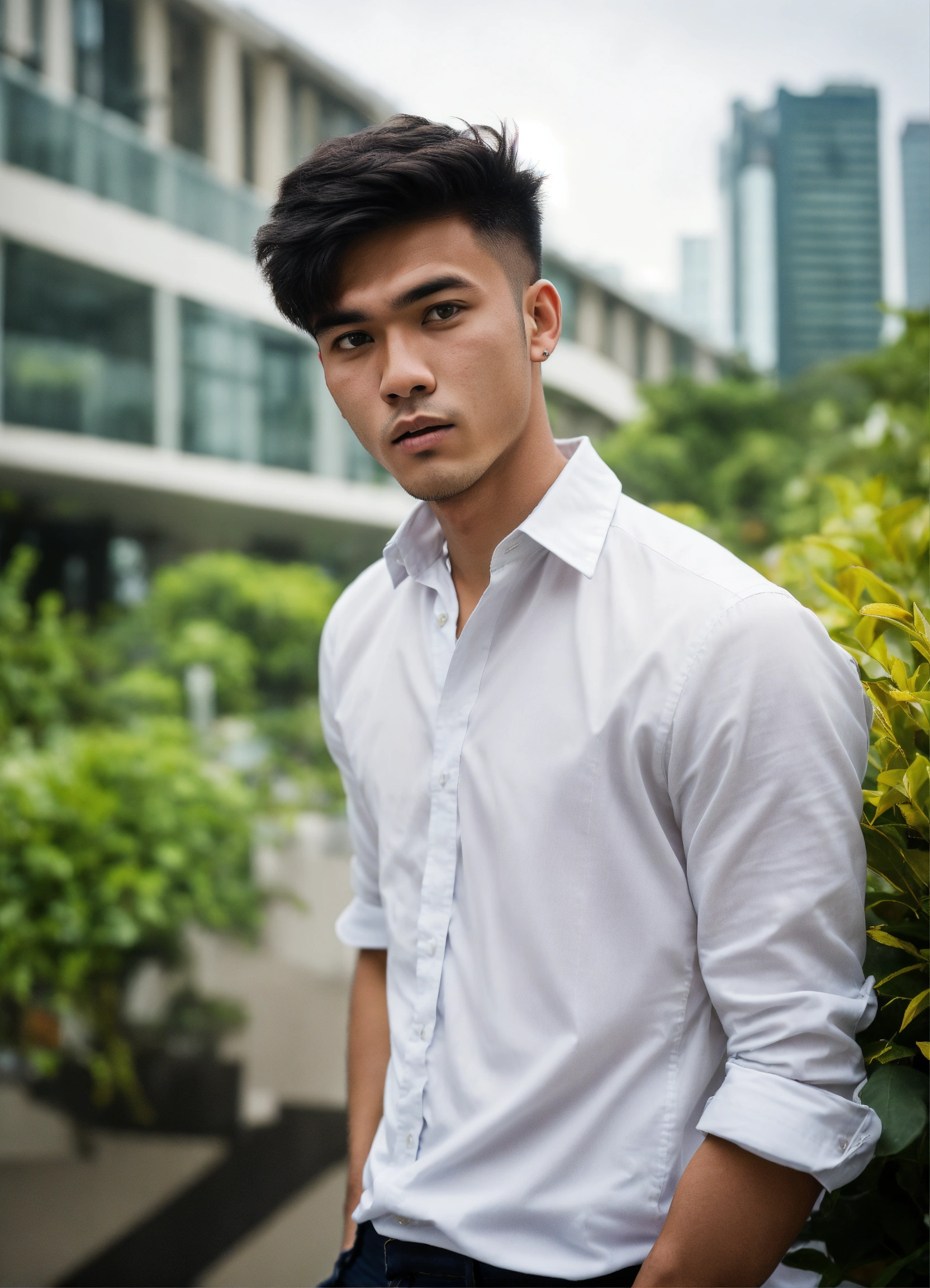 Lexica - A 21 Year Old Handsome Man, In A Long White Button Down Shirt 