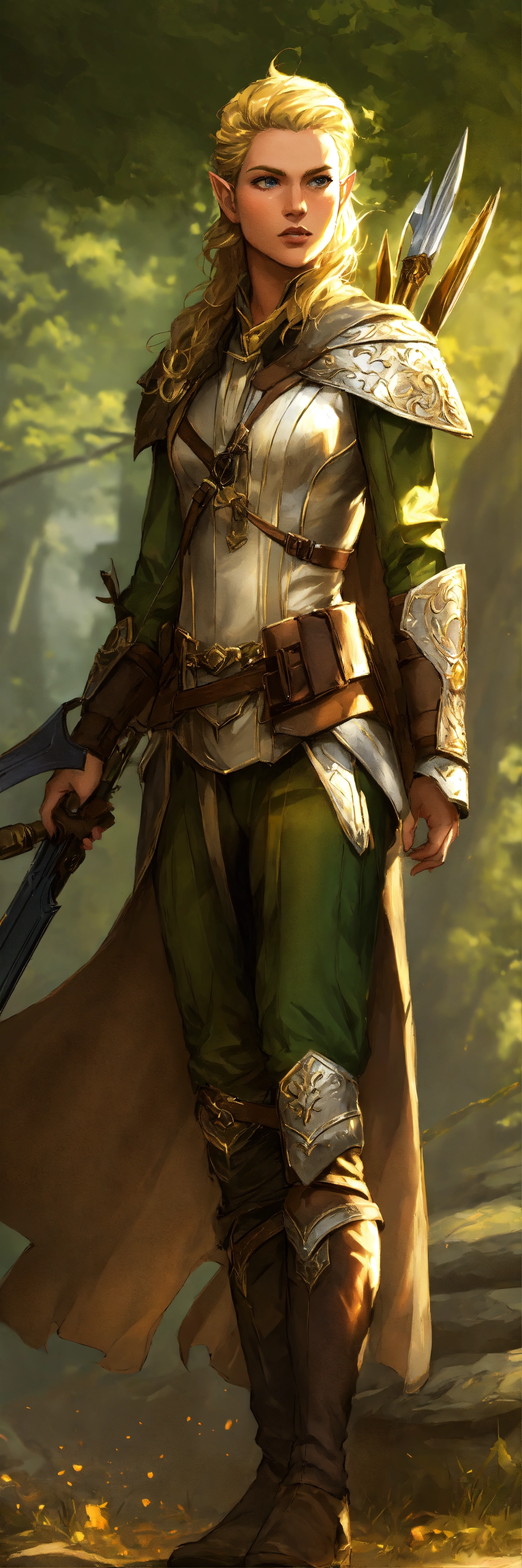 Lexica - Full body image, Elf Ranger, blonde hair, commanding presence ...