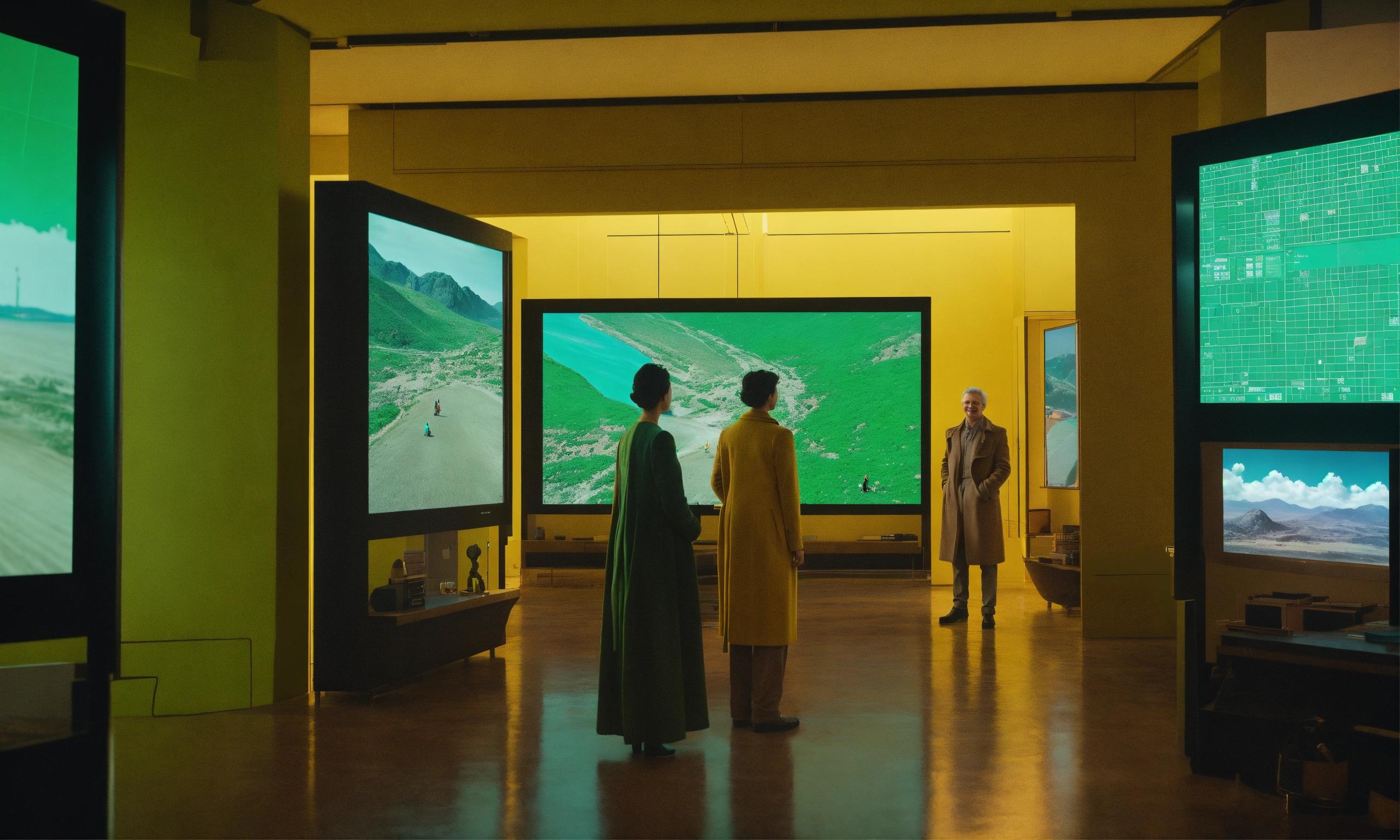Lexica - Retro data visualization screens on background, 3 humans ...