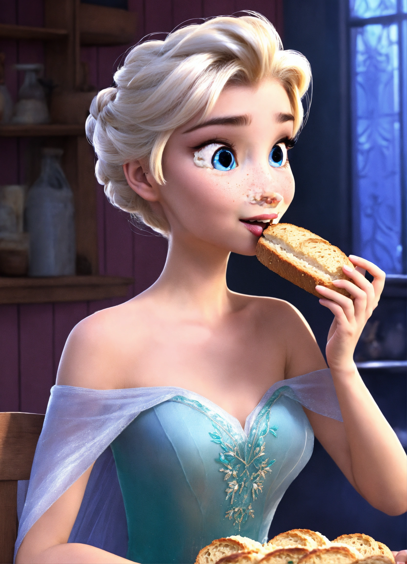 Lexica - Elsa eats bread