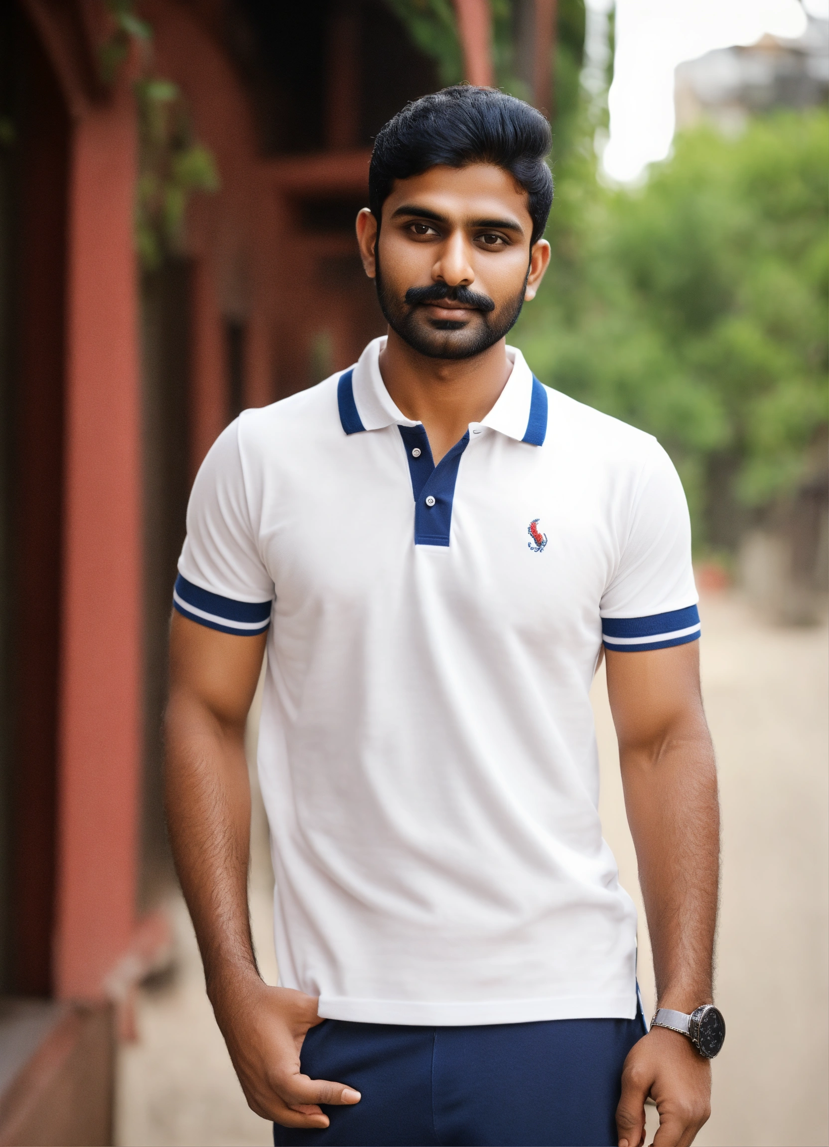 Lexica Good looking neatly trimmed Indian man in a polo t shirt