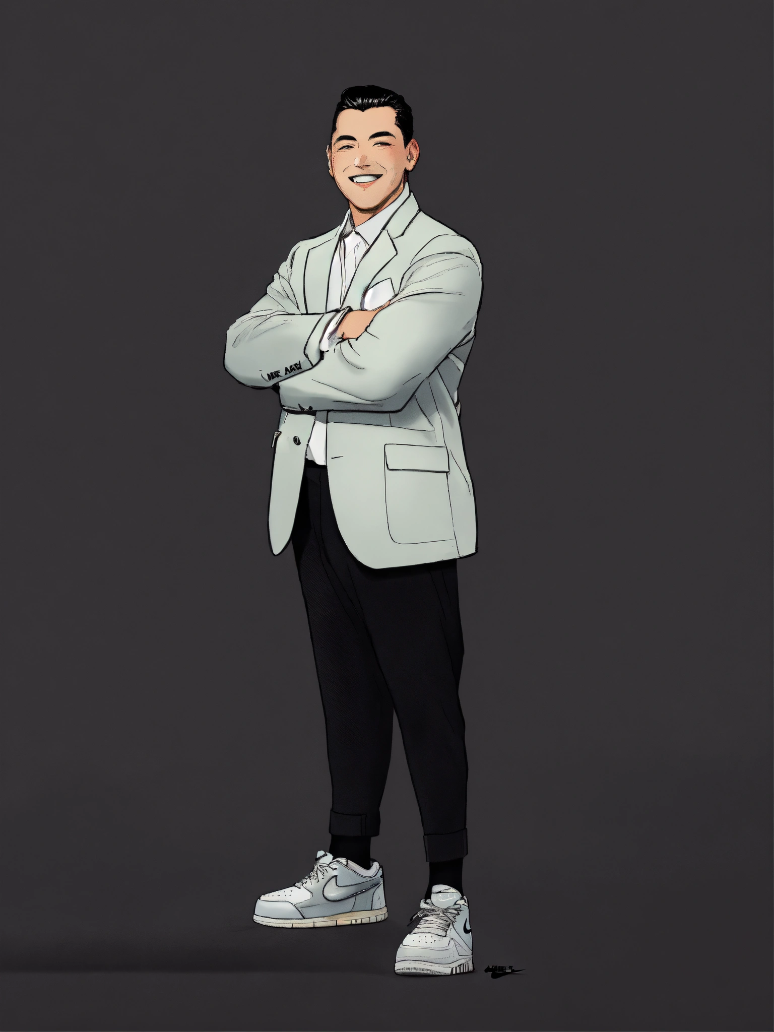 Lexica - A clean rounded face CEO standing and smiling wearing black ...