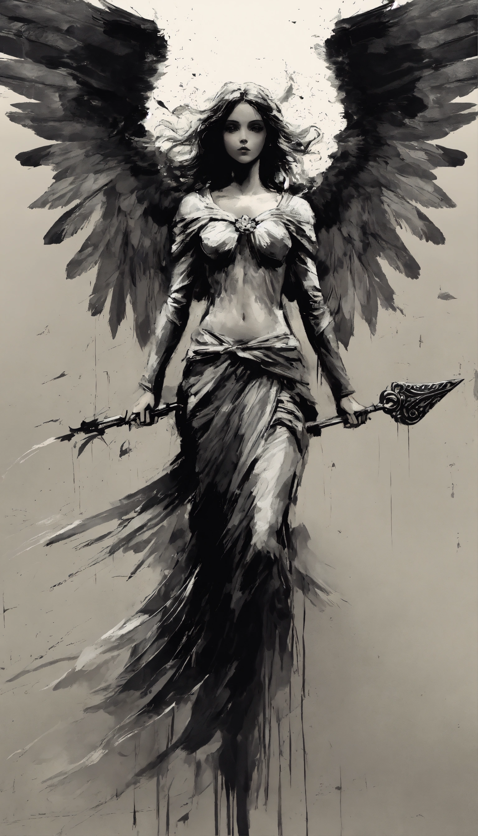 Lexica - Gothic angel in flight frontal view, simple stile, texture ...