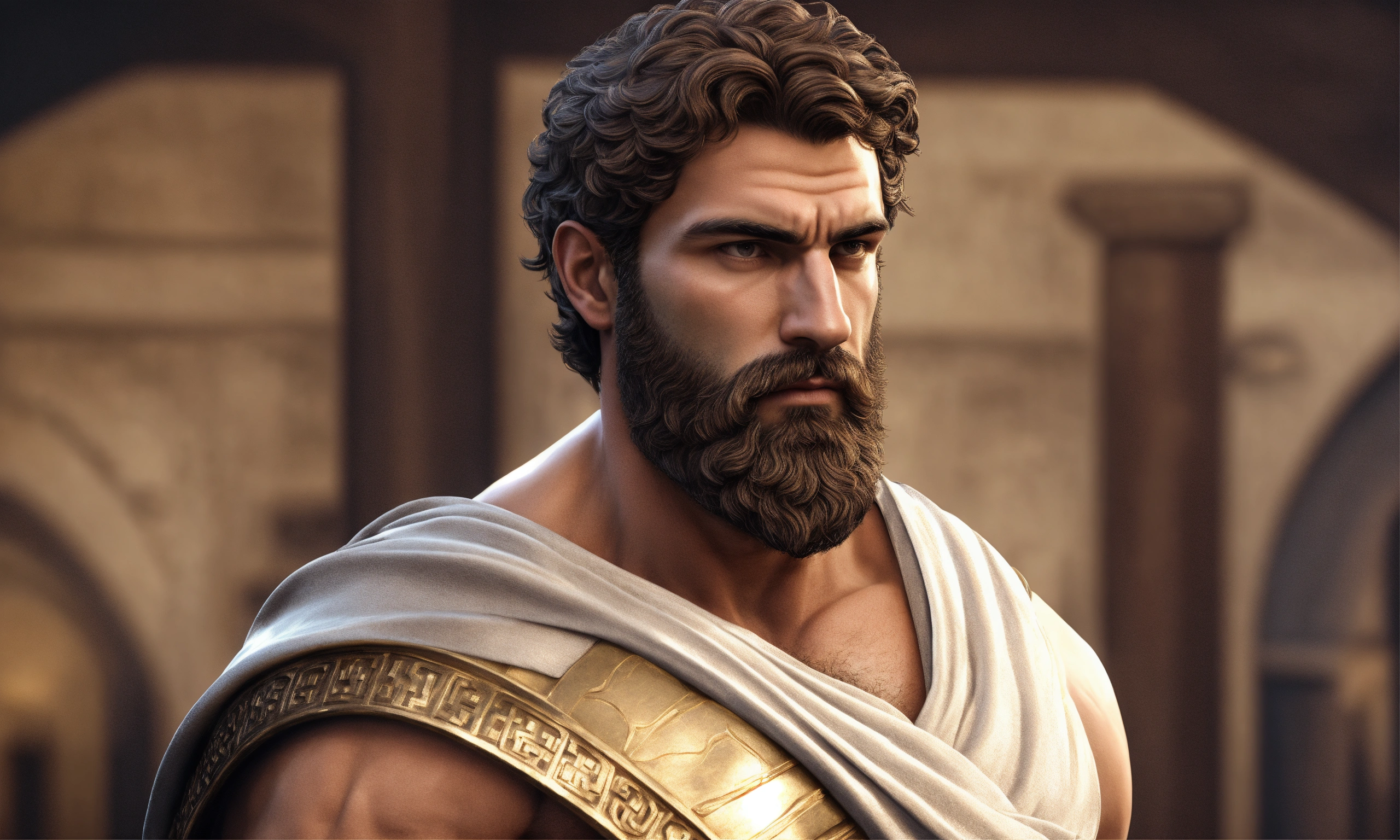 Lexica - Stoic man, dressed like a Greek, attractive, muscular, bearded ...