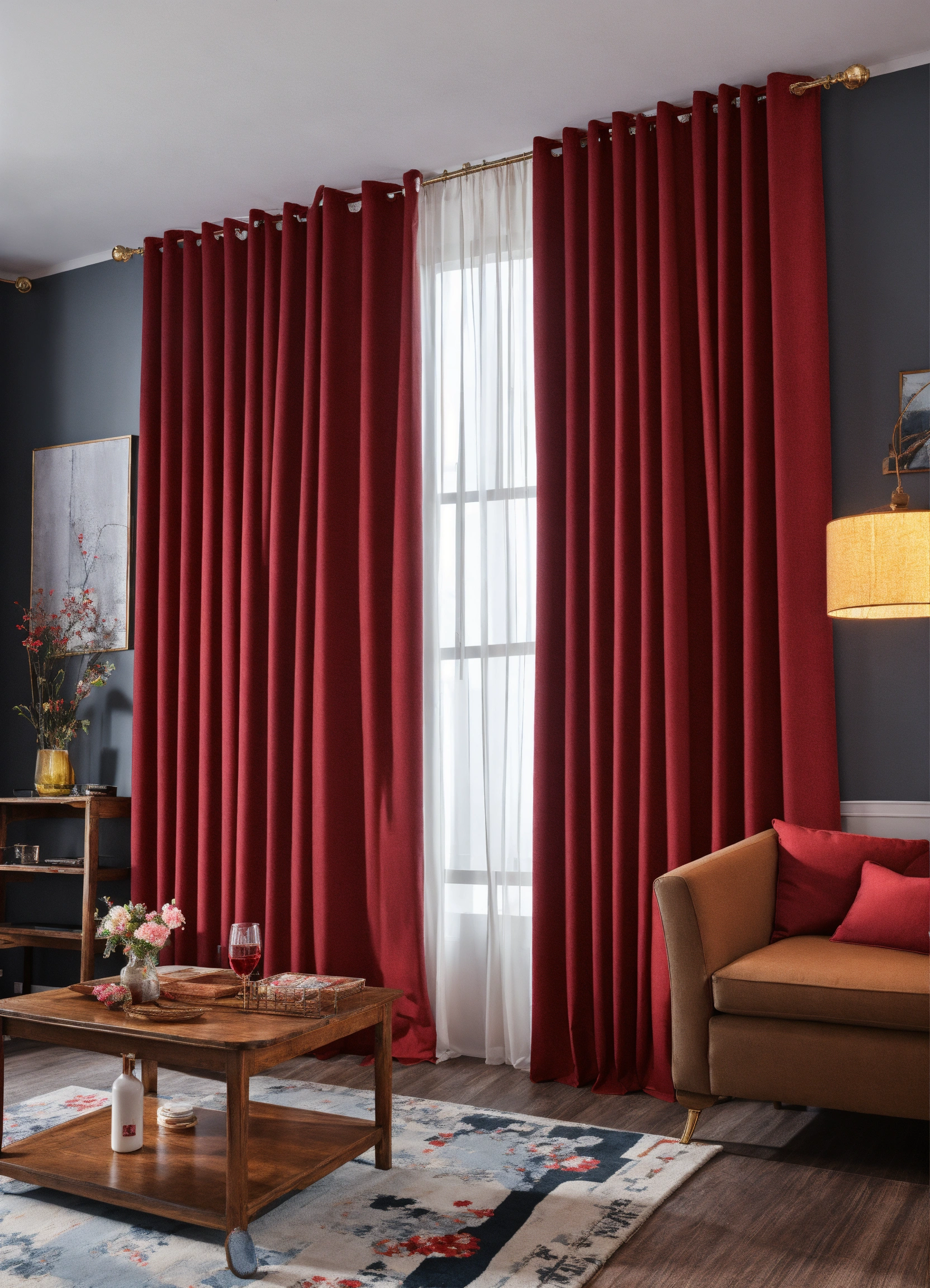 Lexica - Blackout red color curtains in modren living room