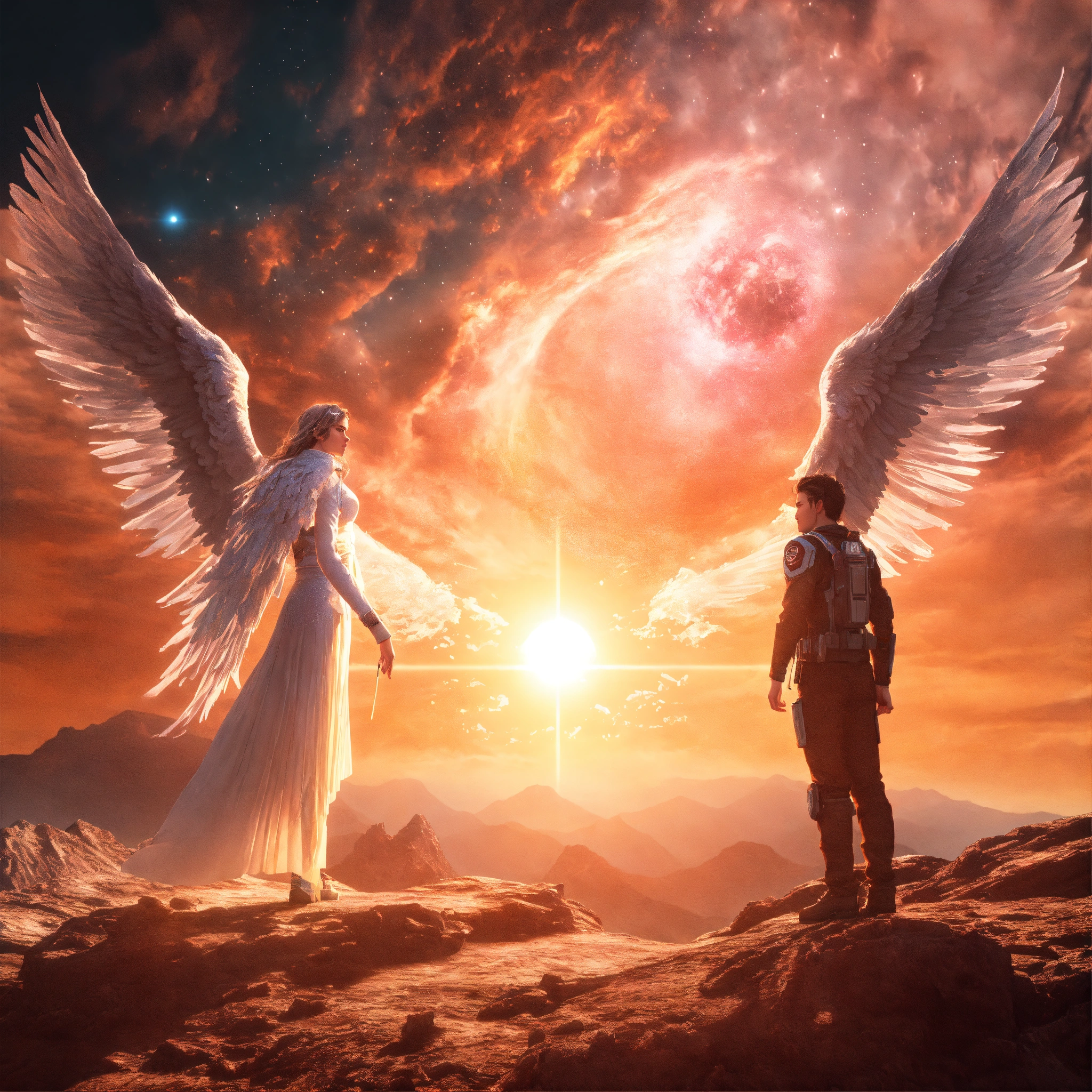 Lexica - Ethereal man angel and young ethereal woman angel, mountain ...