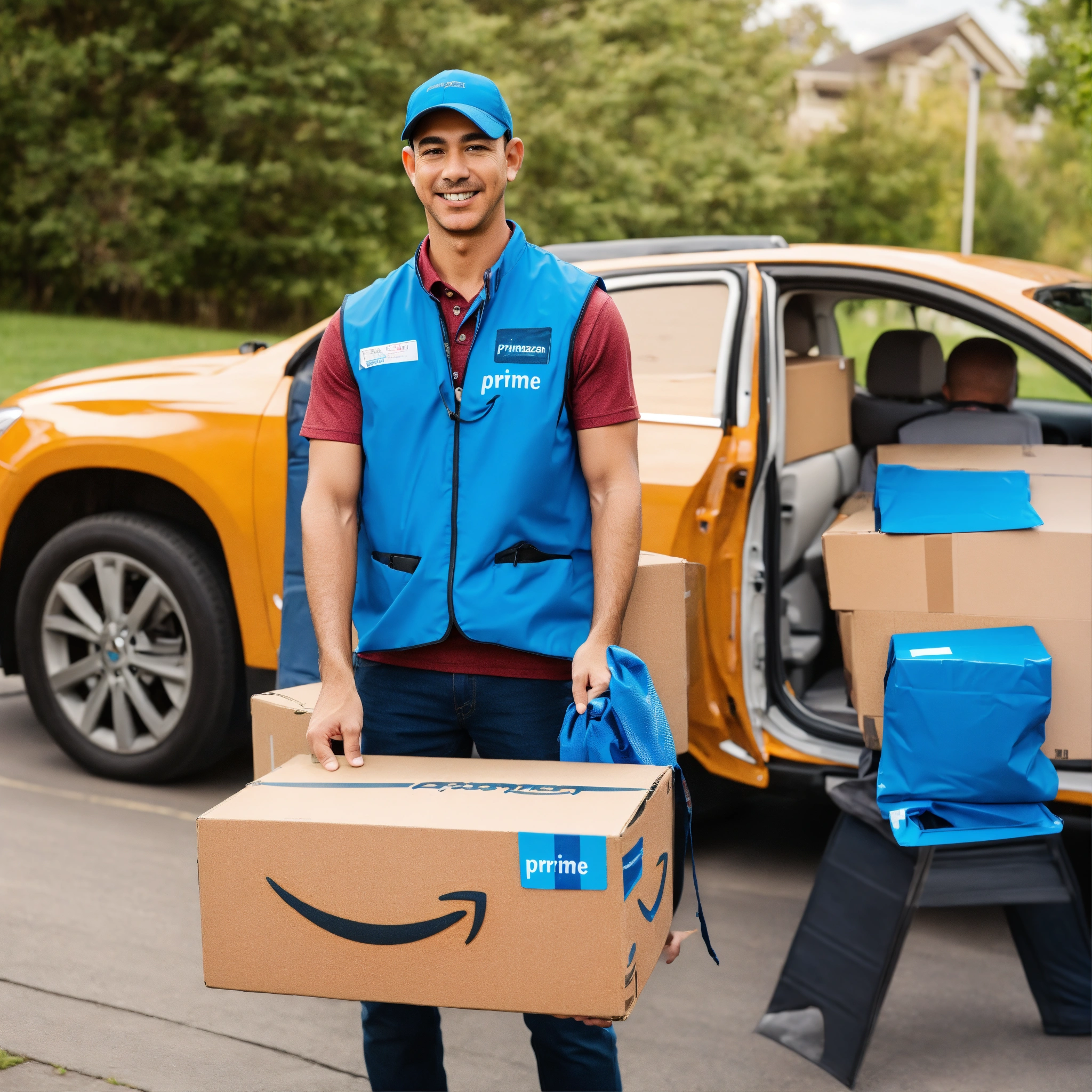 Lexica - Delivery driver wearing amazon prime blue vest holding ...