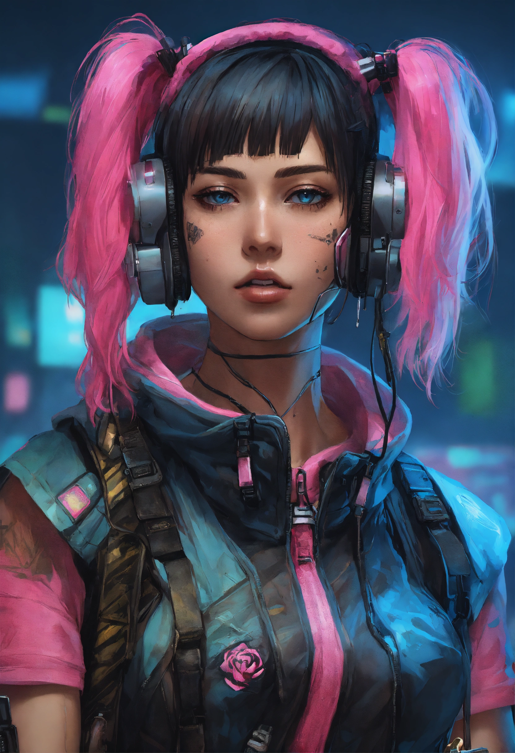 Lexica - Highly detailed portrait of a cyberpunk woman, with two ...