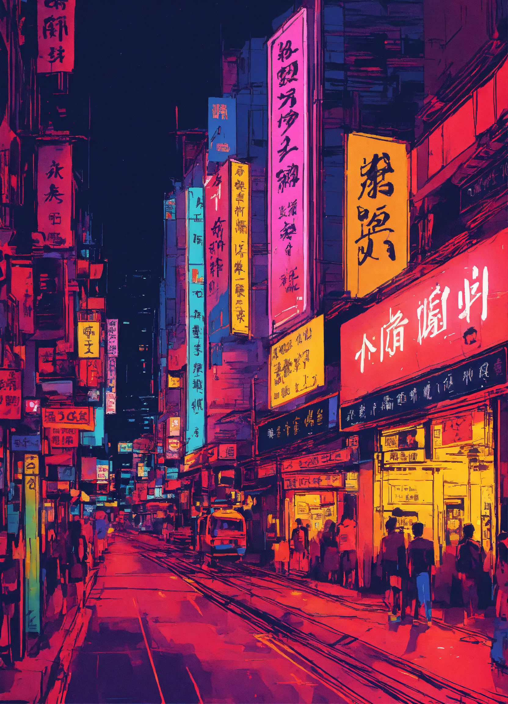 Lexica - Hong Kong mongkok neon night scenery, sketch style, simple ...