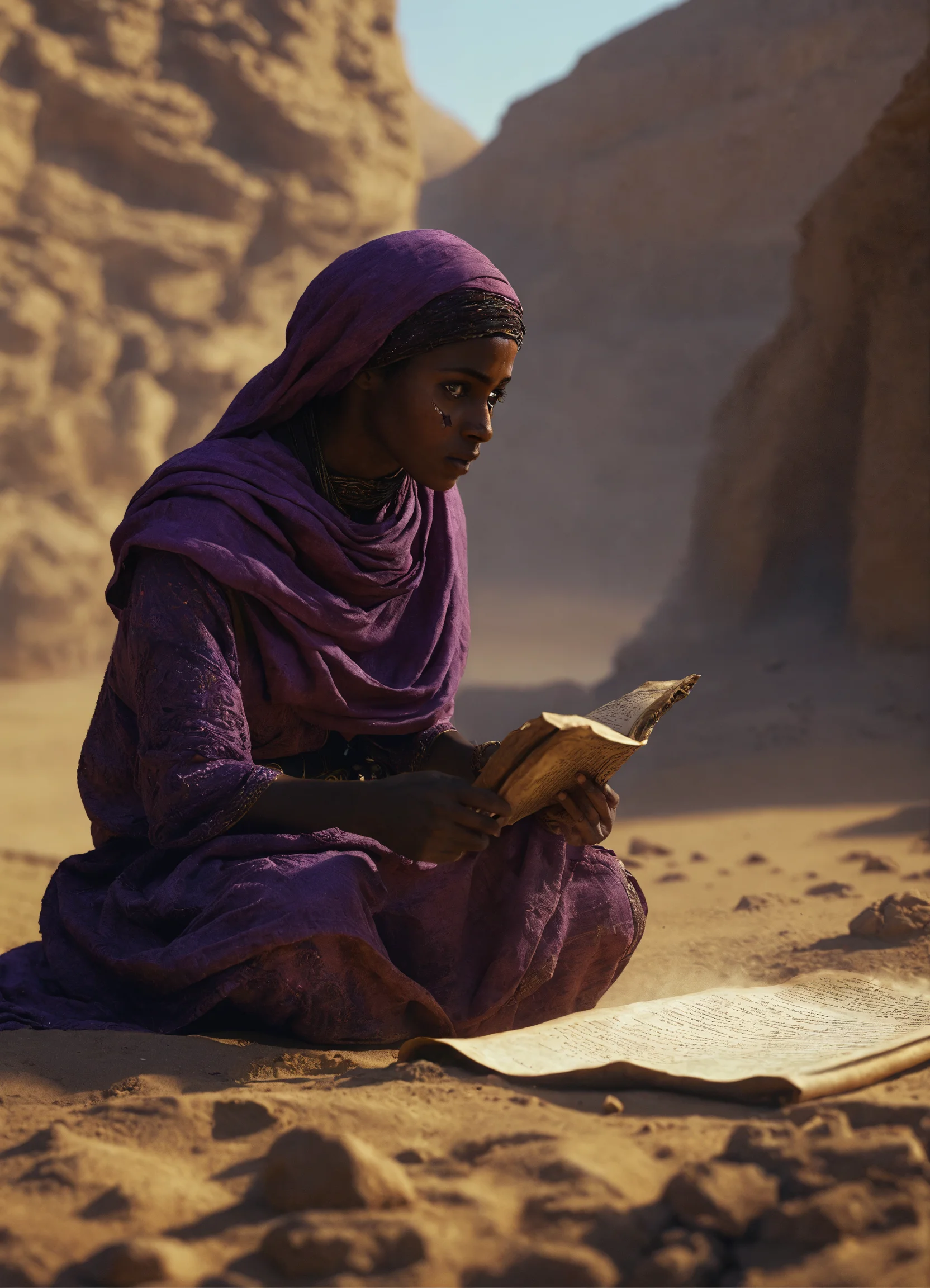 Lexica - Darkskin woman with glowing brown eyes wearing ancient ...