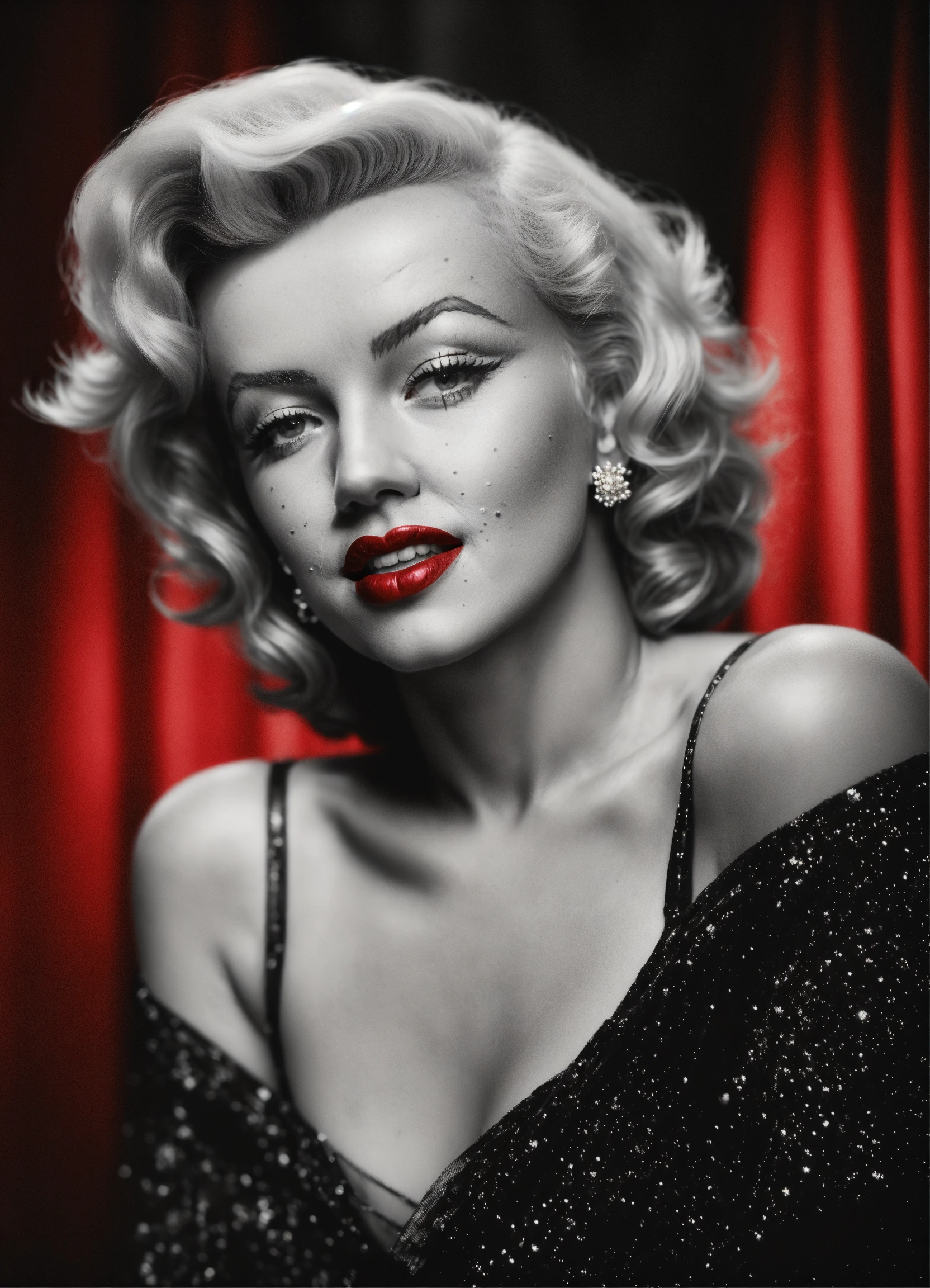 Lexica - Photorealistic, blackandwhite photo, marilyn monroe, red lips ...