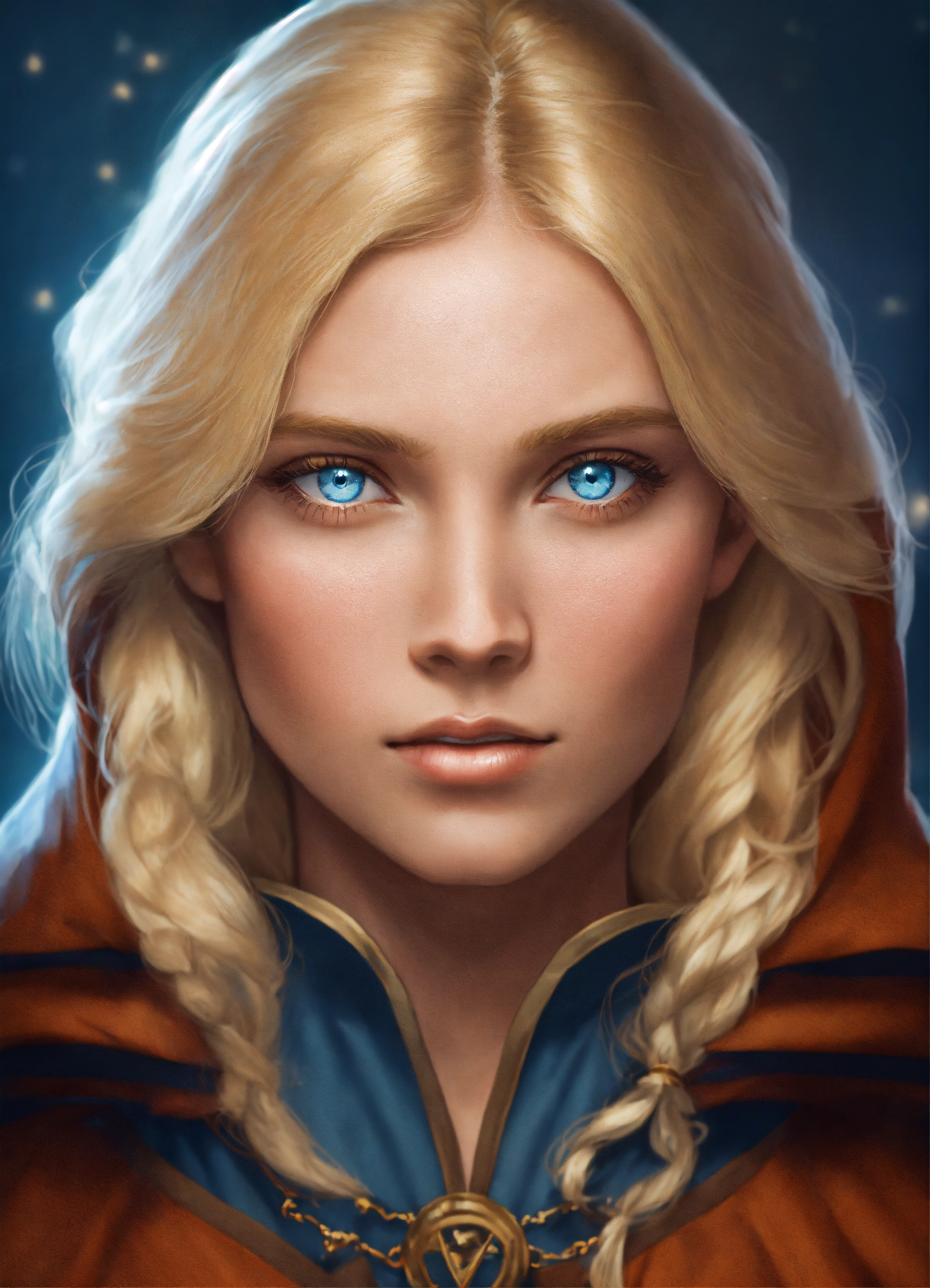 Lexica - A blonde with blue eyes women wears witch clothes and cloak ...