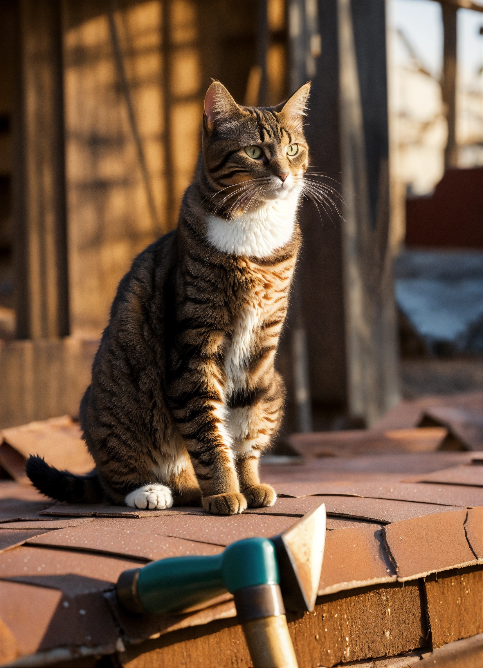Lexica - Cat is roofer with hammer