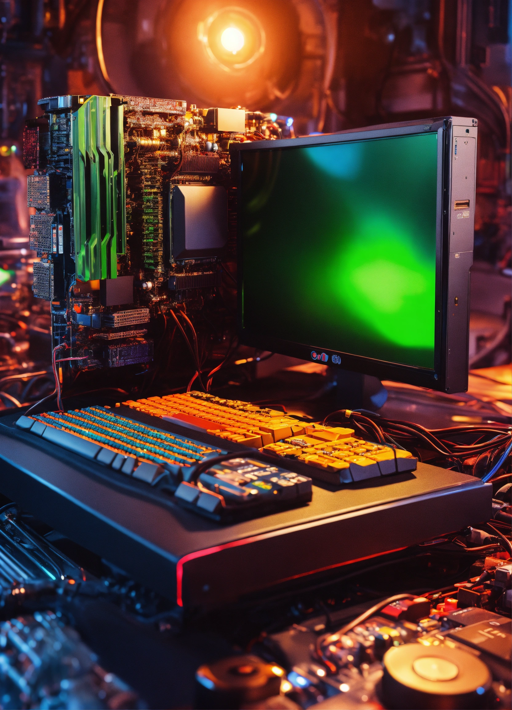 Lexica - Computer and engine in gem background wallpaper