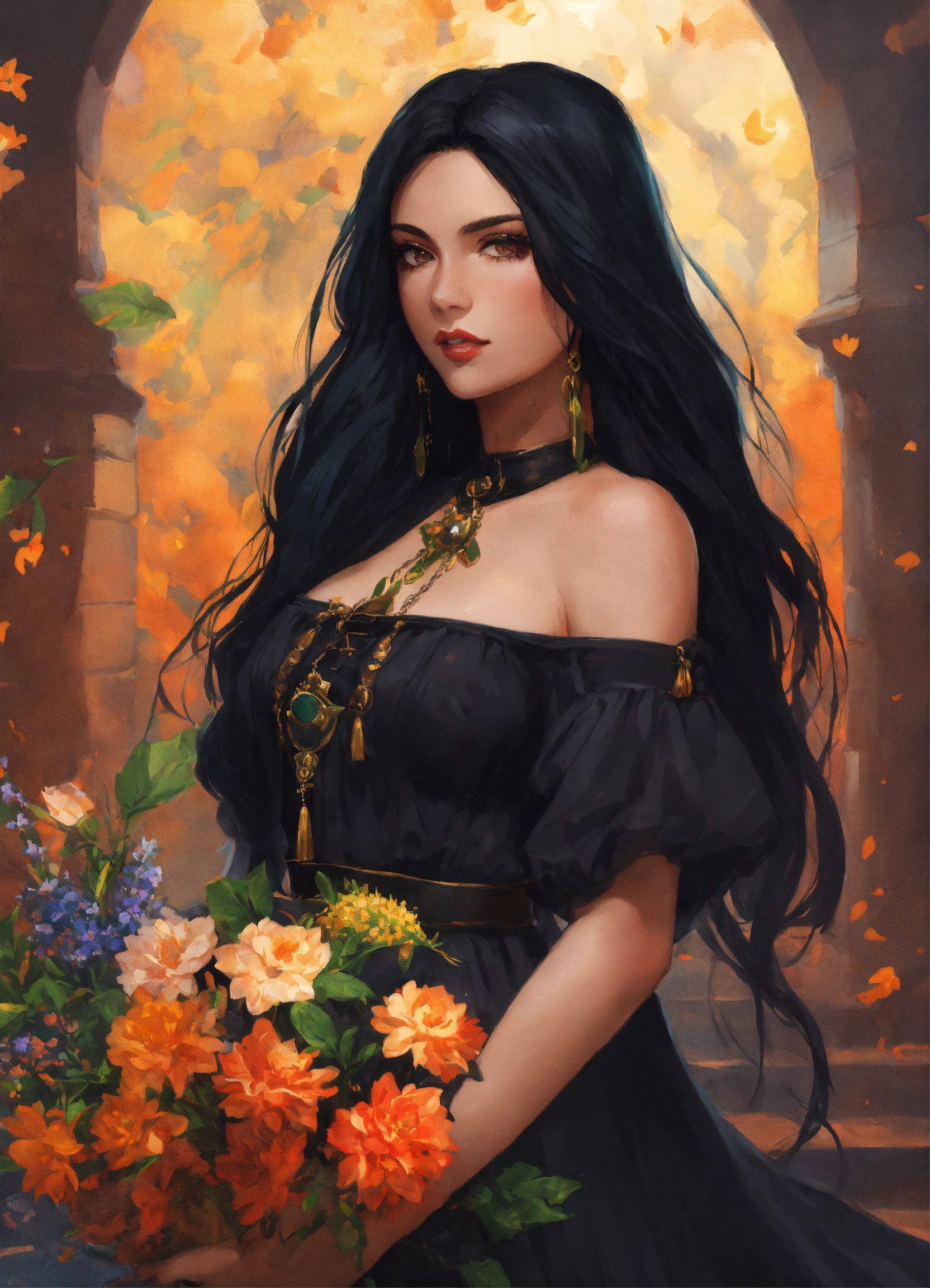 Lexica - A beautiful sorceress with long black hair dressed in a black ...