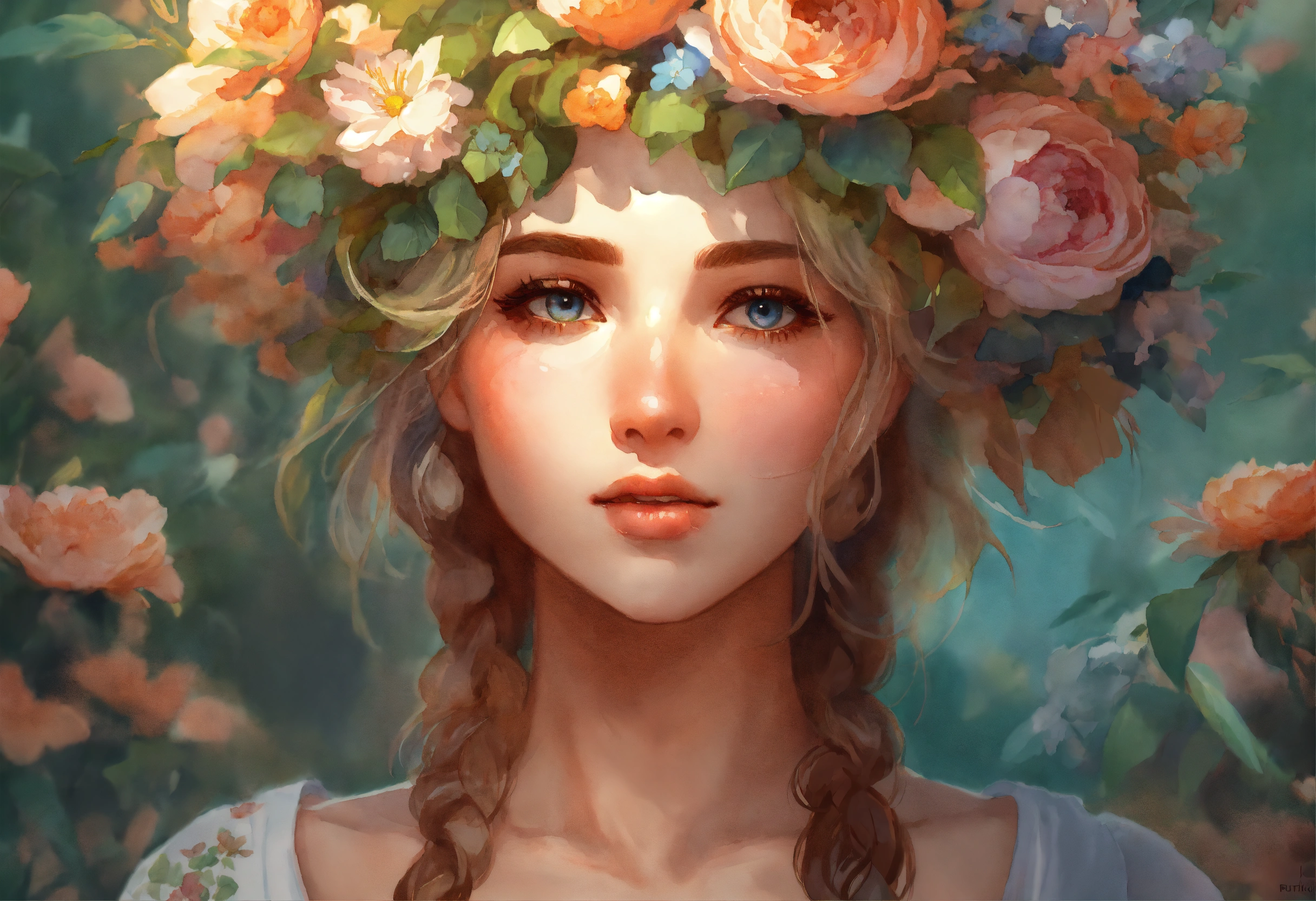 Lexica - Carton Delicate beautiful woman with a wreath of flowers on ...