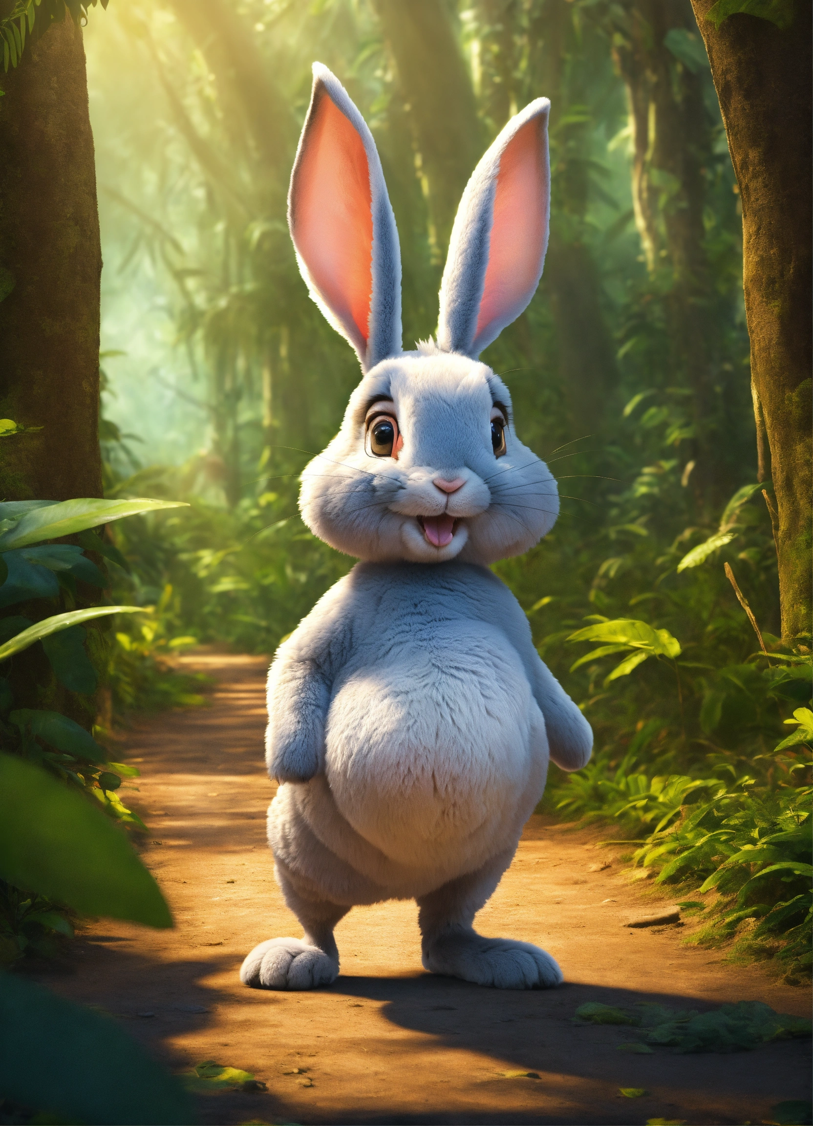 Lexica - Let cartoon big rabbit walking on two legs in jungle