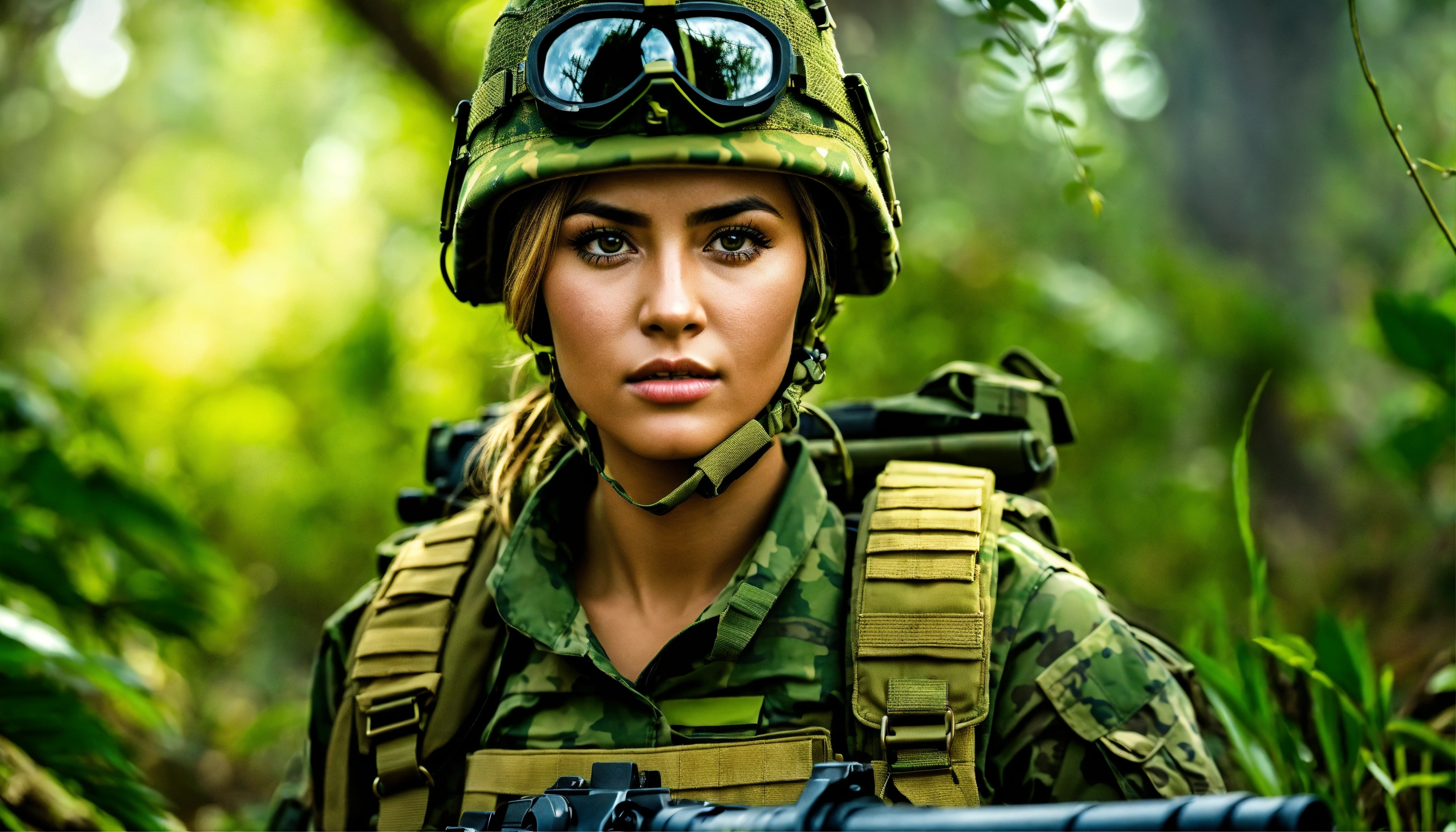 Lexica - Female commandos in jungle, perfect face, full camouflage, HDR ...