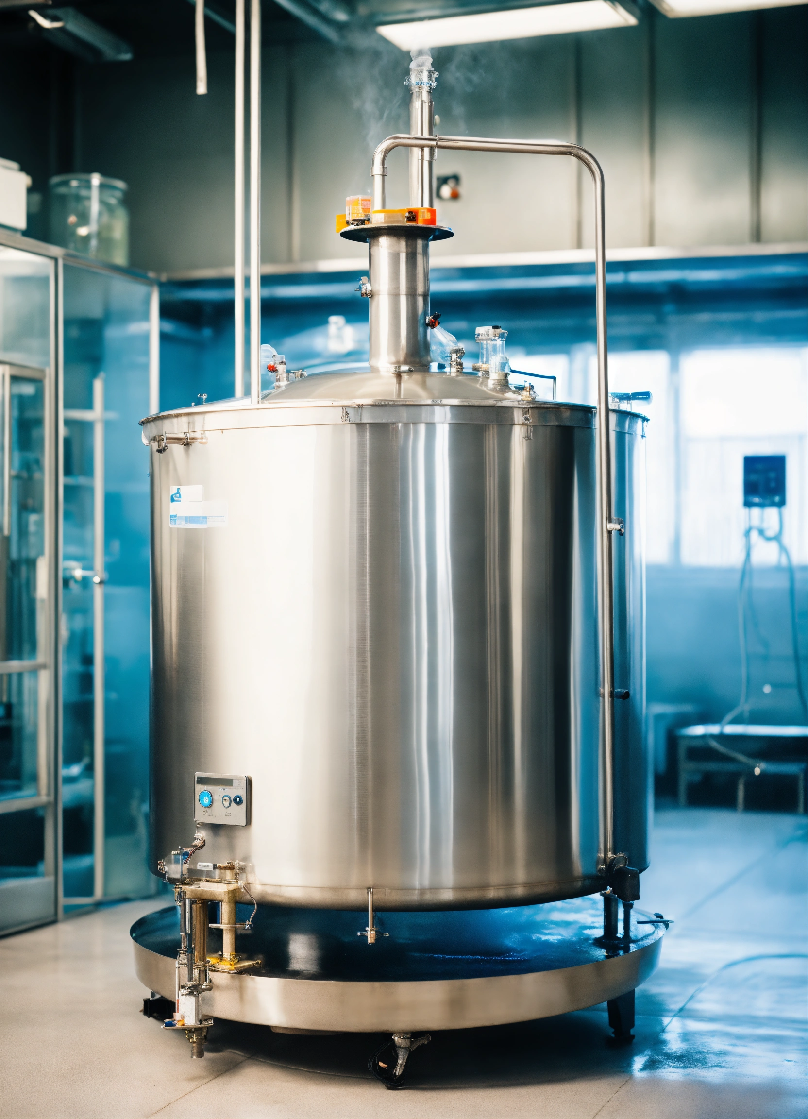 Lexica - Steaming stainless steel tank with open lid filled with liquid ...