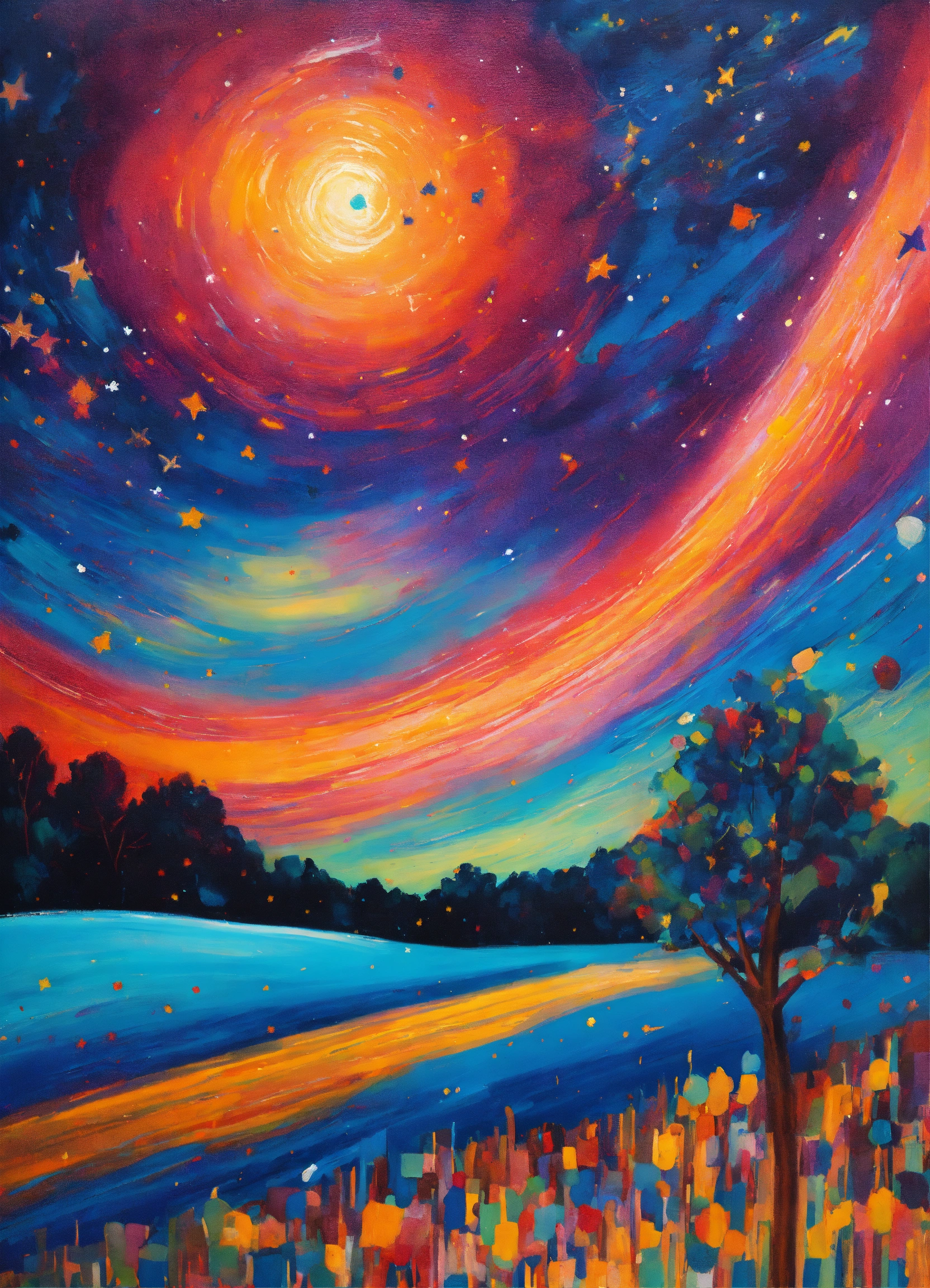 Lexica - A vibrant, abstract painting of a starry night sky, with a ...