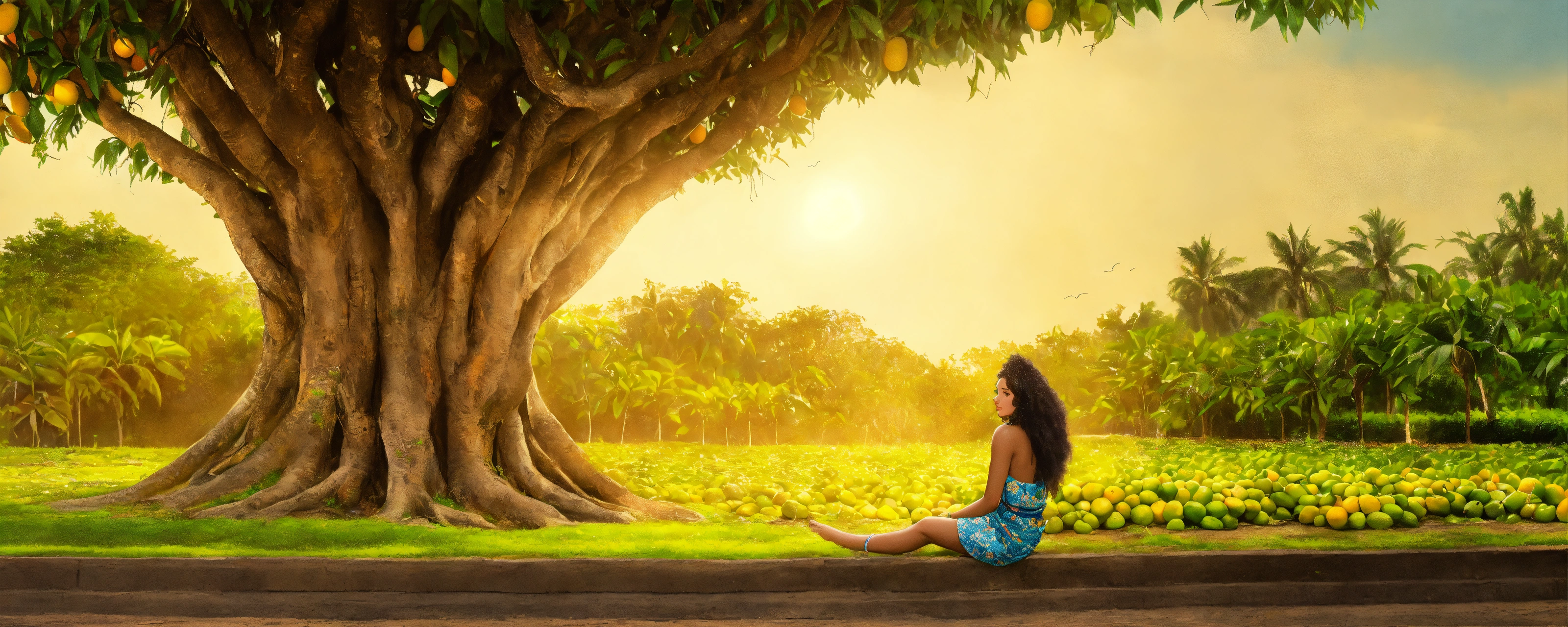 Lexica - A woman whose legs turn into the trunk of a mango tree, her ...
