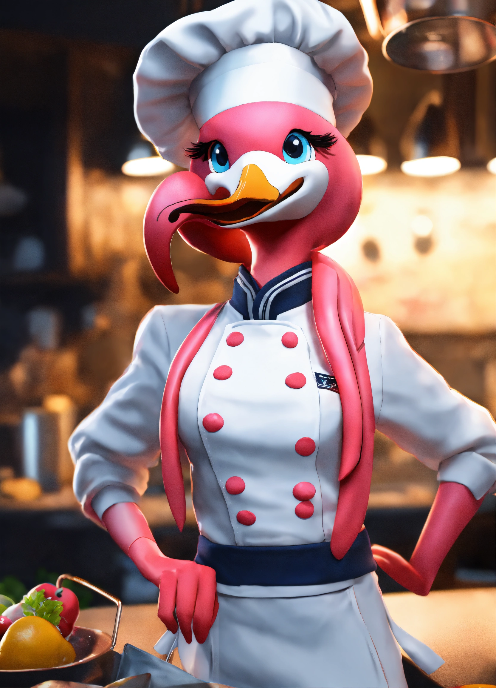 Lexica - A cute girl flamingo wearing a chef uniform, unreal engine ...