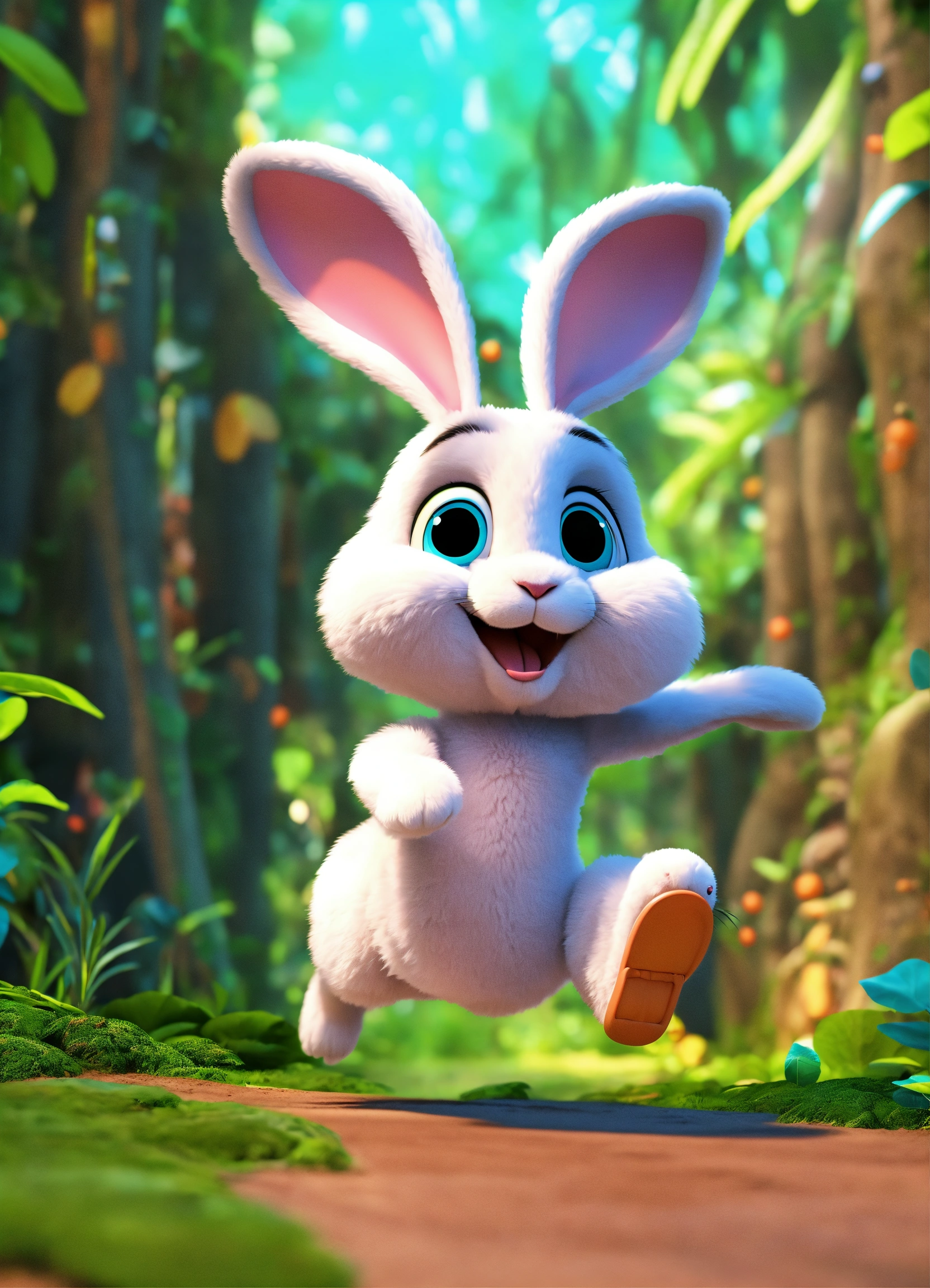 Lexica - 3d cartoon big slim rabbit running in jungle